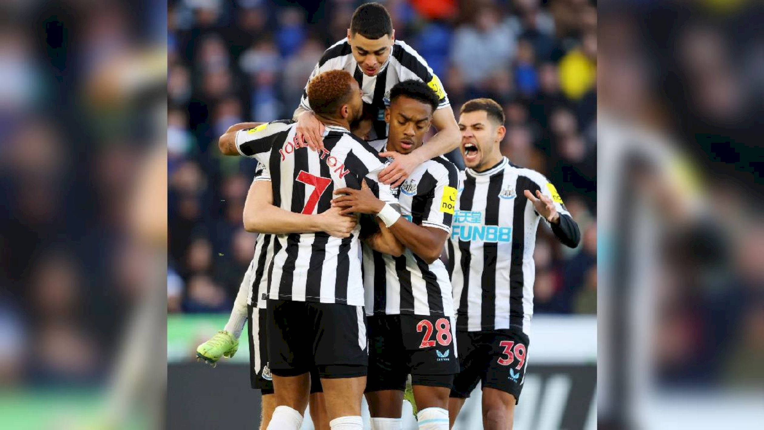 Newcastle United FC, black and white striped jerseys, stadium pitch, Full HD Desktop Wallpaper