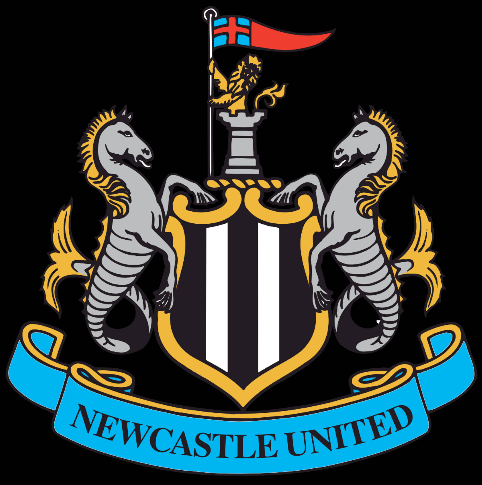 Newcastle United FC, black and white striped shield, grey hippocampi, Full HD Phone Wallpaper