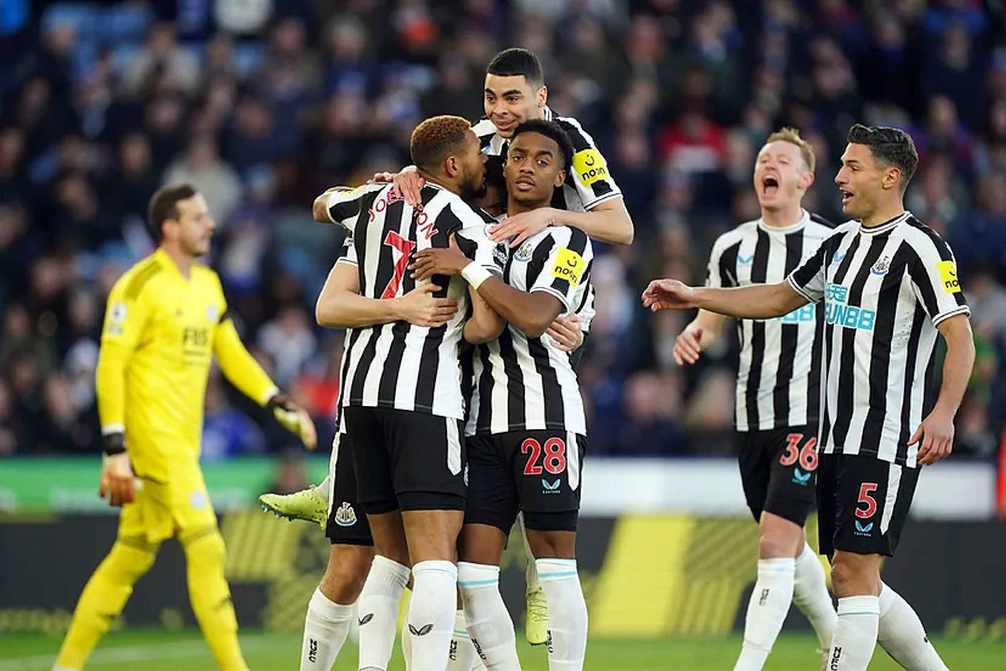 Newcastle United FC, black and white stripes, vibrant green pitch, Full HD Desktop Wallpaper