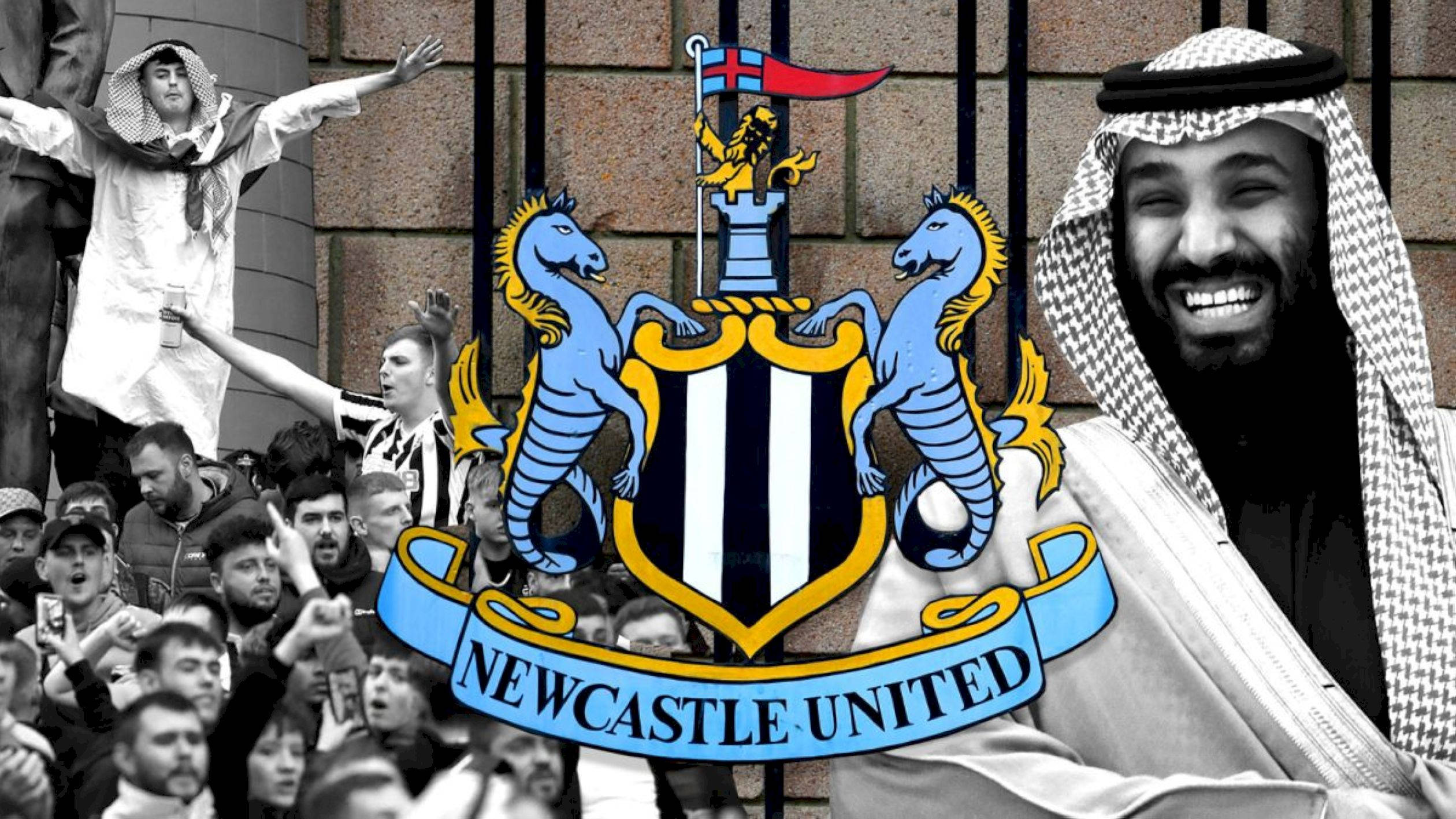 Newcastle United FC, crest, cheering fans, Full HD Desktop Wallpaper