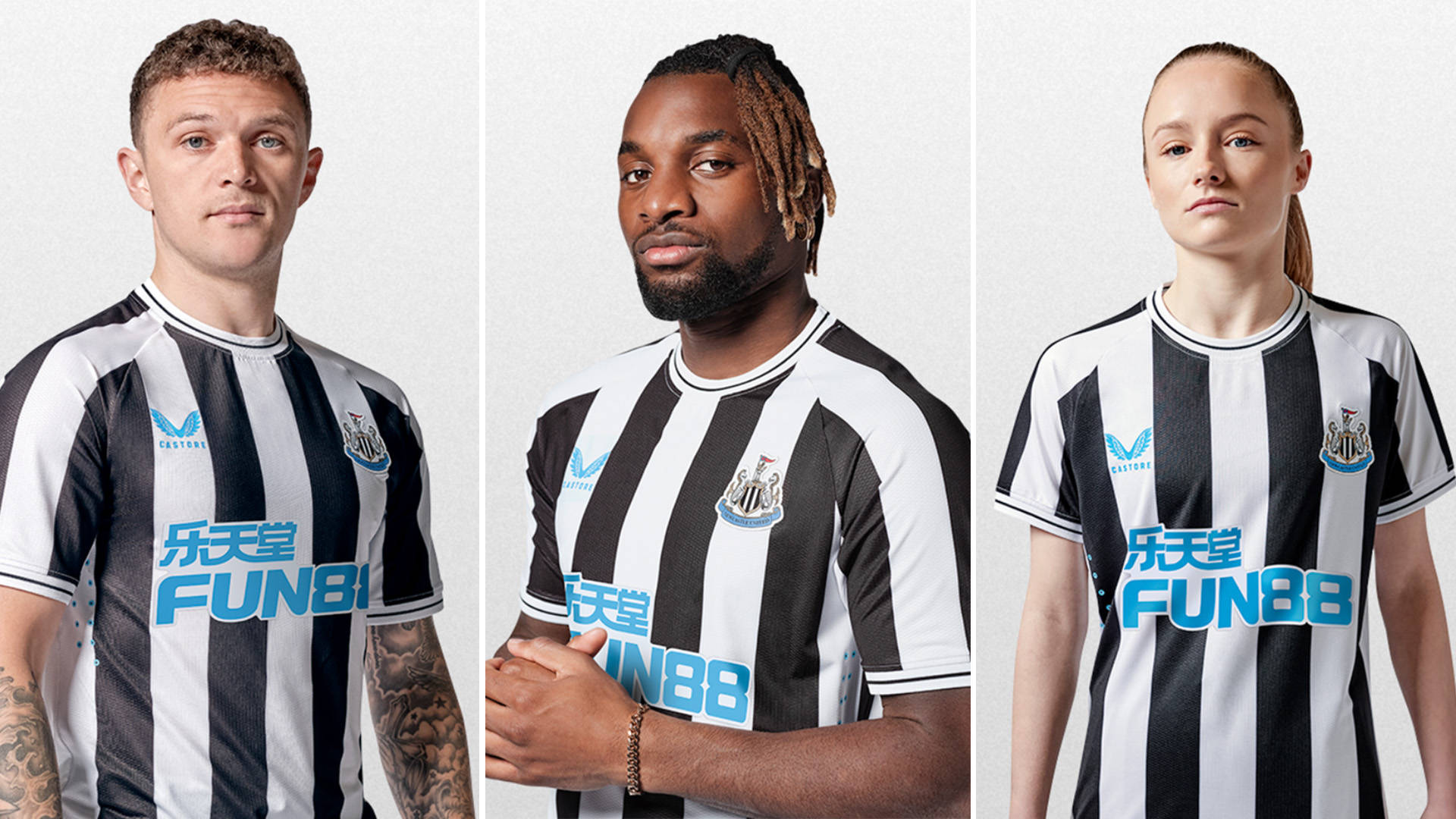 Newcastle United FC, black and white striped, blue sponsor logos, Full HD Desktop Wallpaper