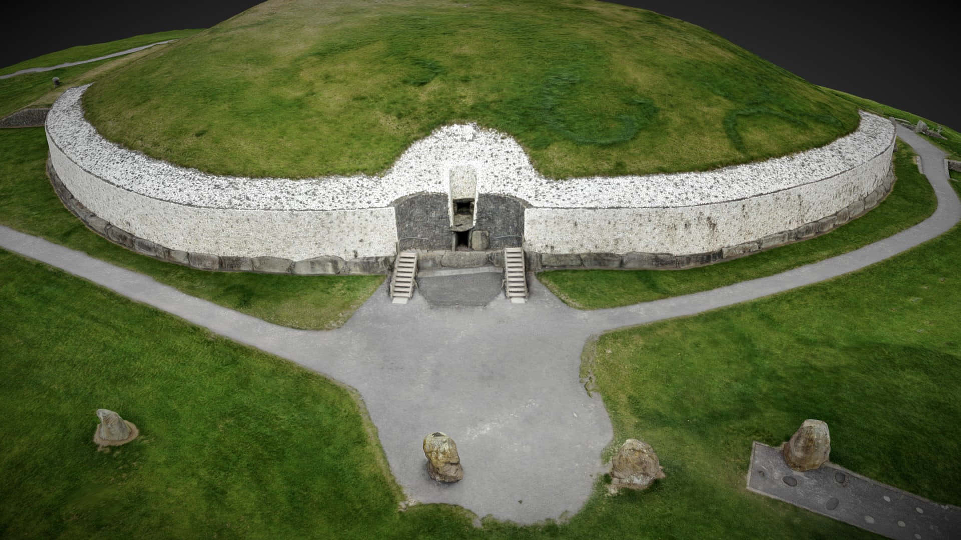 Newgrange, ancient stone burial mound, central entrance, Full HD Desktop Wallpaper