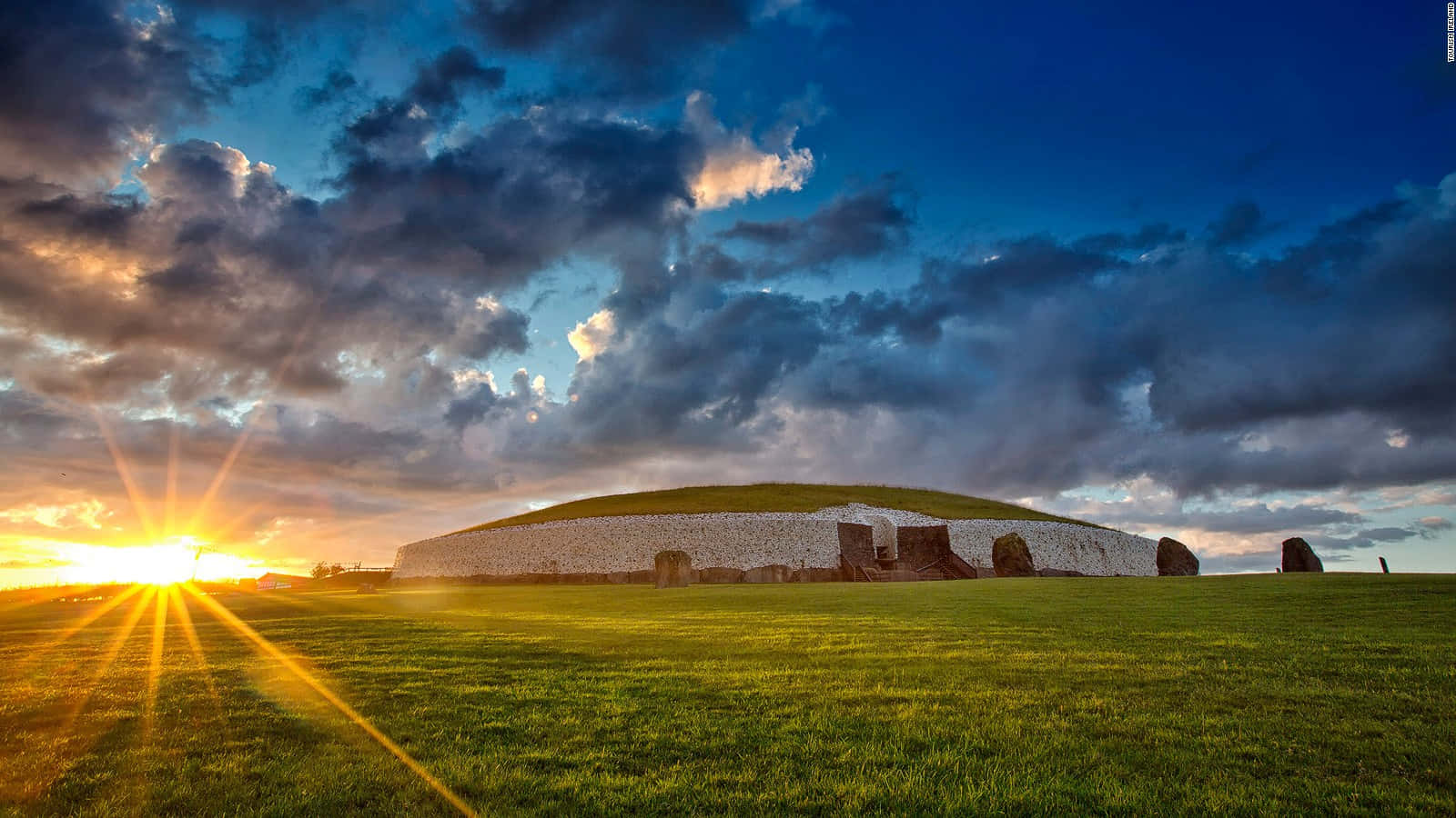 Newgrange, sunset, blue sky, HD Desktop Wallpaper