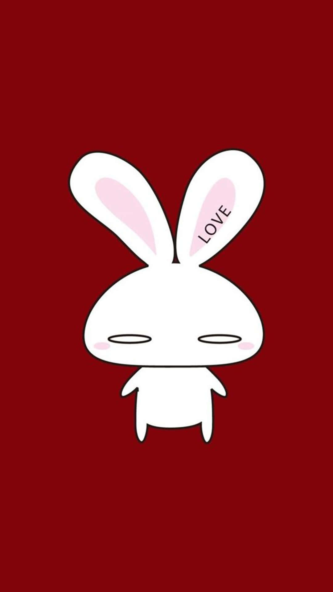 cute red bunny, minimalist white cartoon rabbit, one ear reading LOVE, Full HD Phone Wallpaper