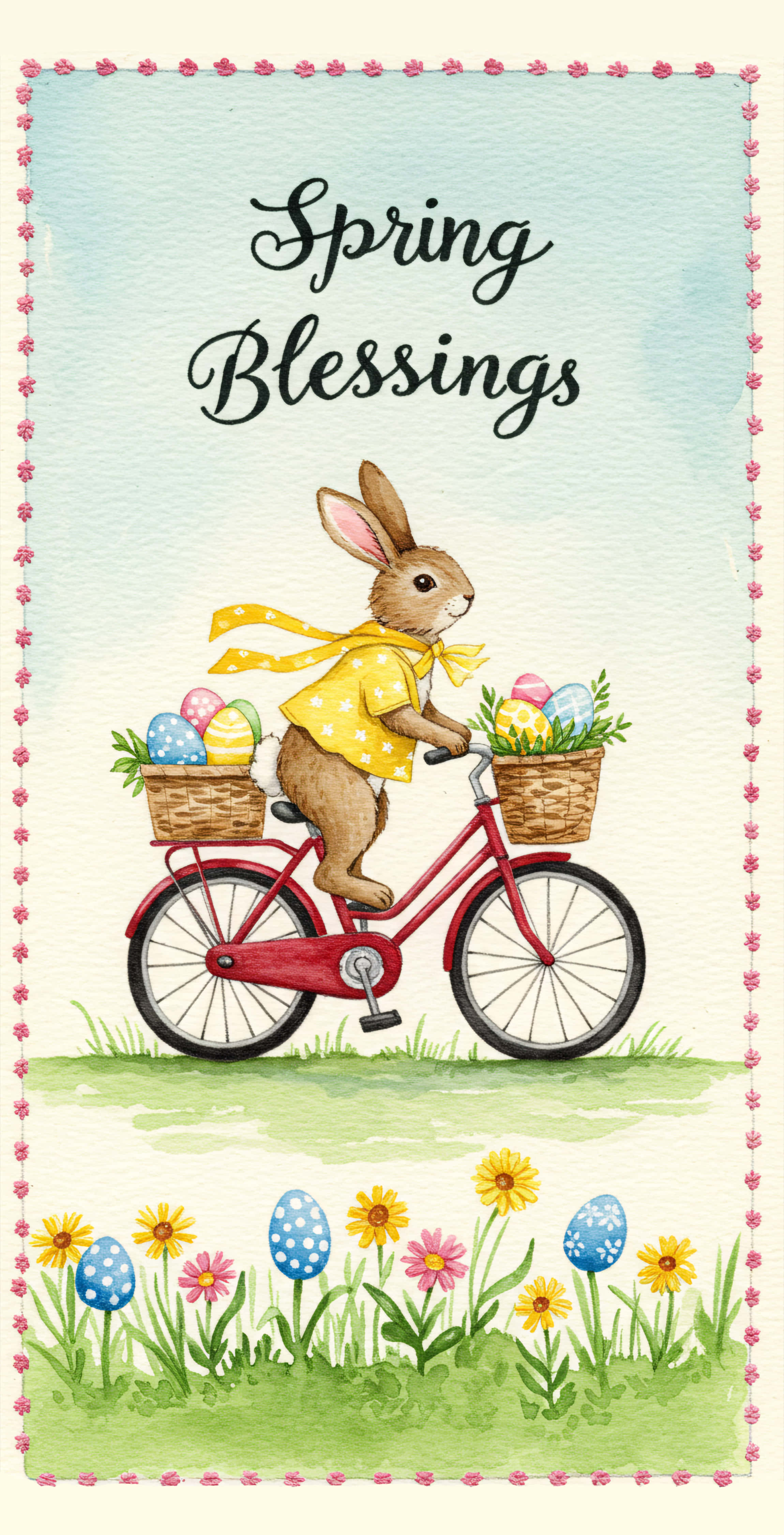 bunny, red bicycle, yellow polka-dot shirt, 4K Phone Wallpaper