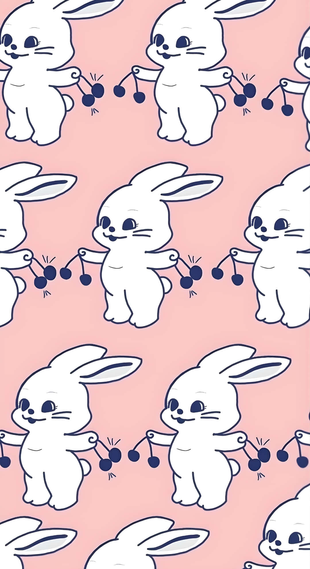 Newjeans Bunny, white cartoon bunnies, cherry branches, Full HD Phone Wallpaper