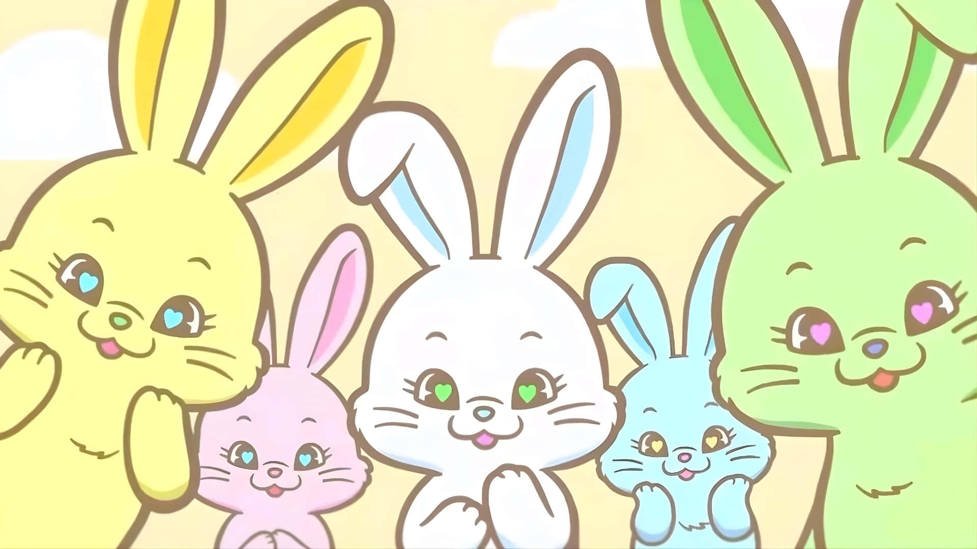 Newjeans Bunny, cartoon rabbits, heart-shaped eyes, Full HD Desktop Wallpaper