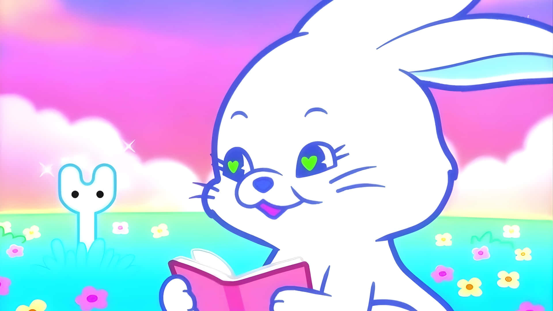Newjeans Bunny, pink book, vibrant field, Full HD Desktop Wallpaper