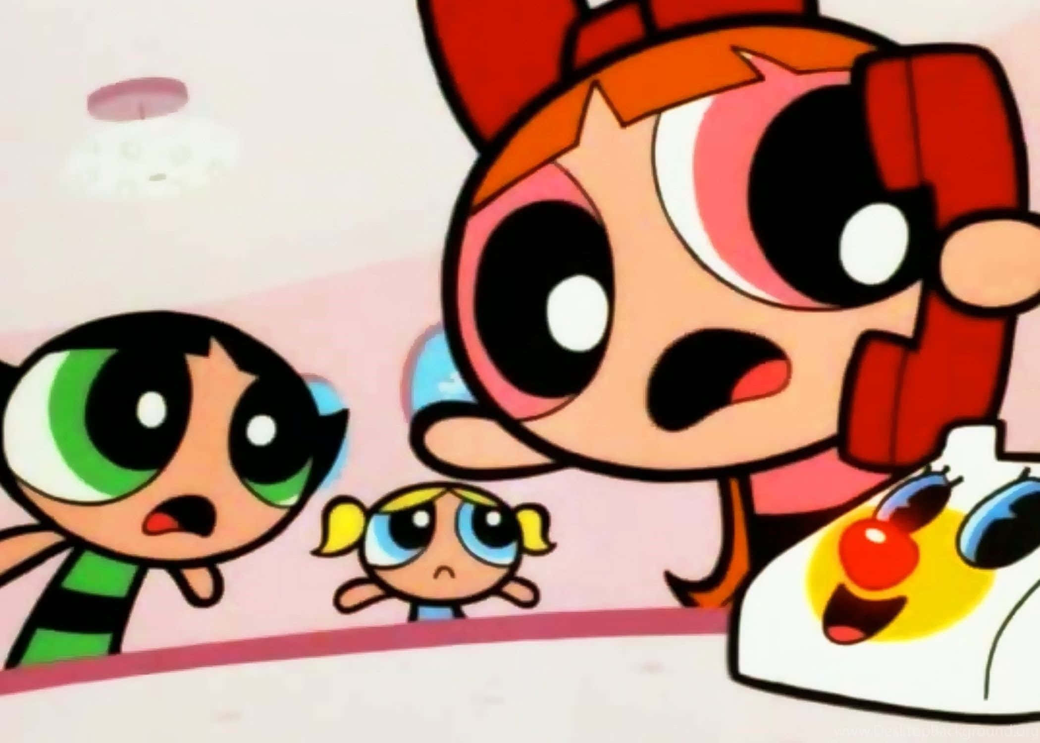 Powerpuff Girls, talking robot, phone, Full HD Desktop Wallpaper