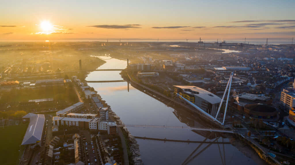 Newport, sunset, aerial view, SD Desktop Wallpaper