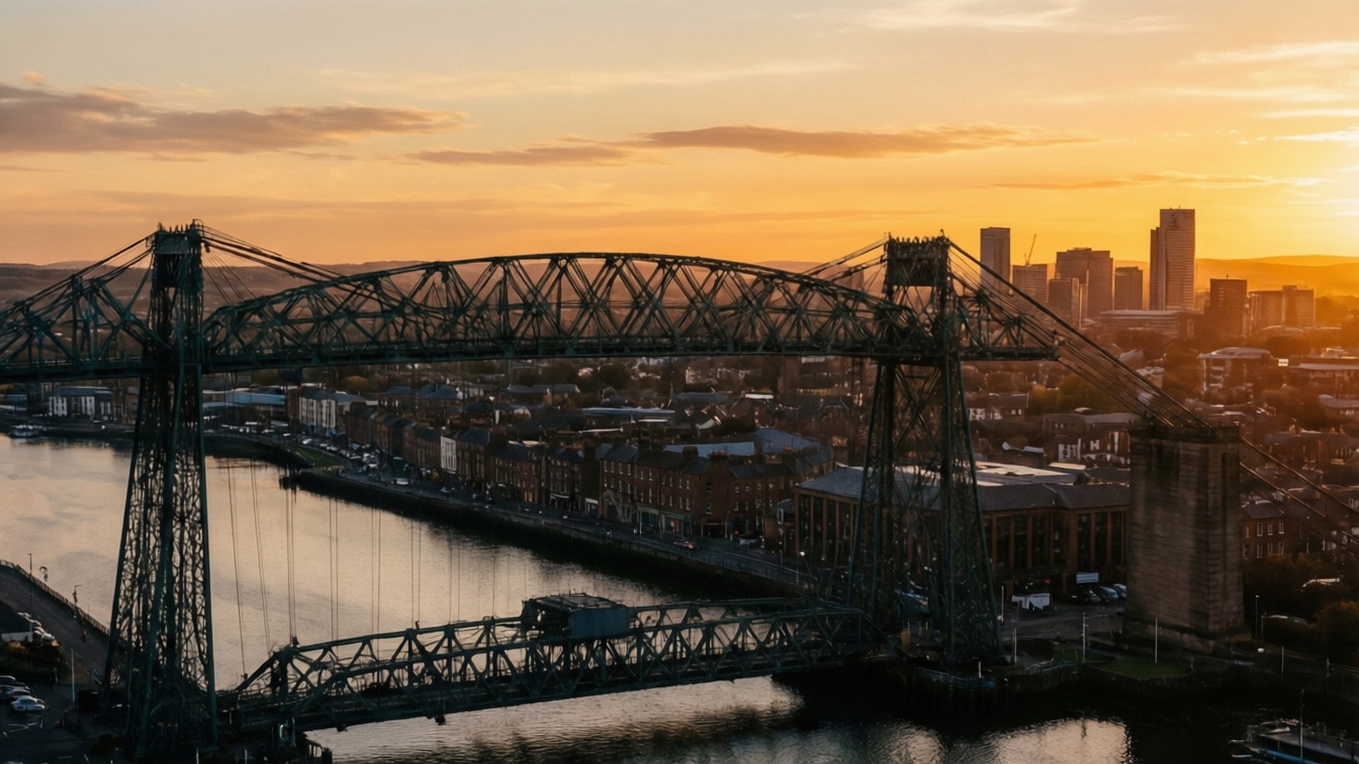 Newport, sunset, skyline, Full HD Desktop Wallpaper