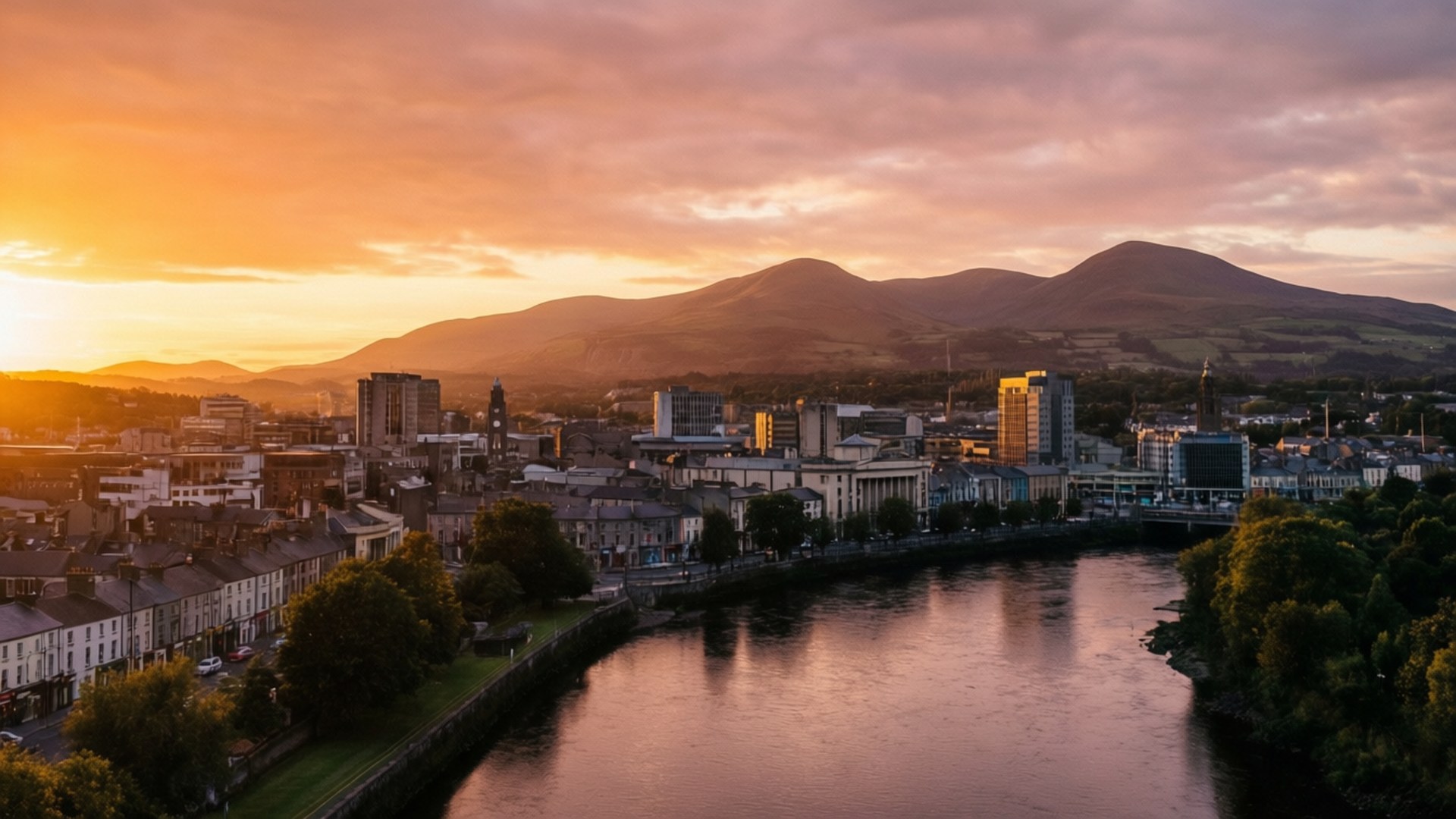 Newry, Sunset, Skyline, Full HD Desktop Wallpaper