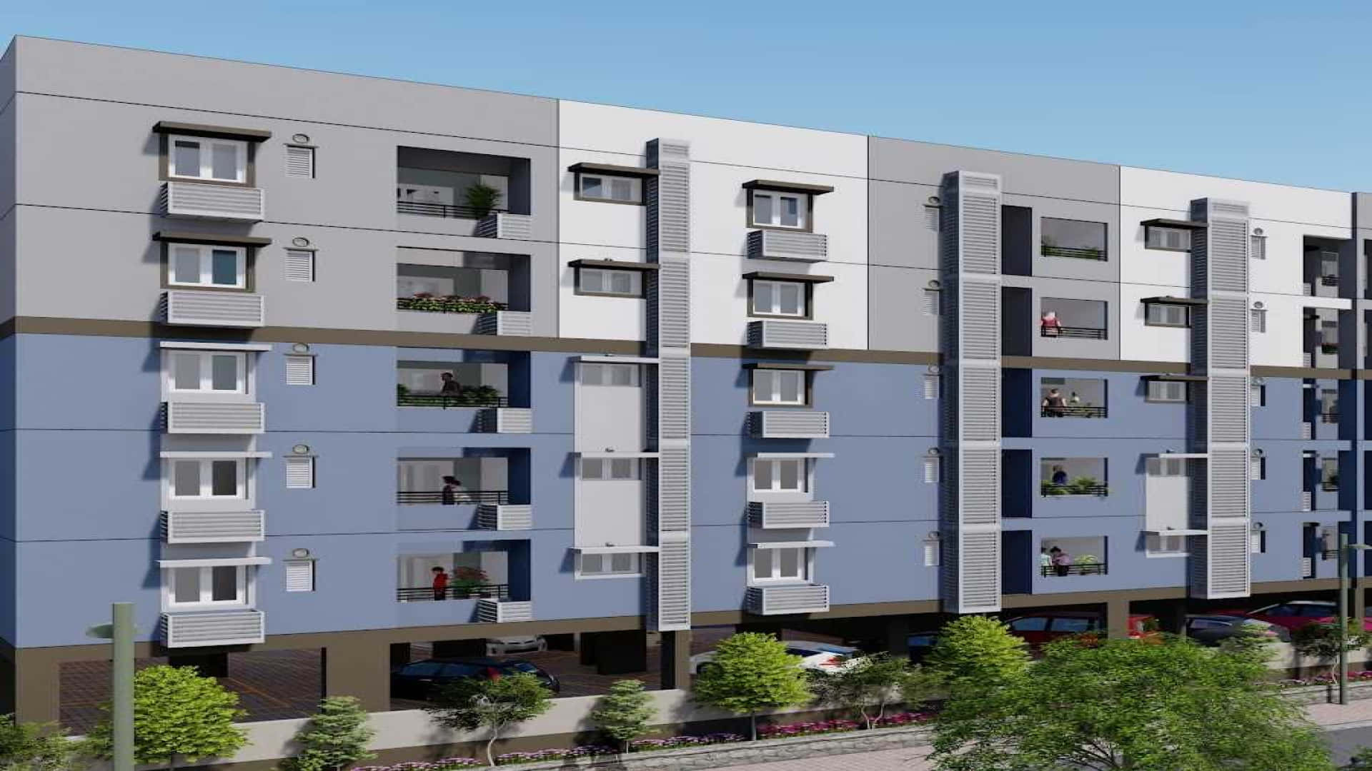 Newry, modern apartment complex, blue and gray facade, Full HD Desktop Wallpaper