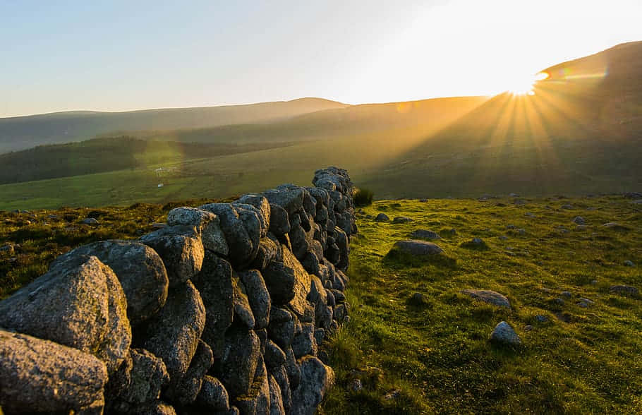 Newry, sunrise, stone wall, SD Desktop Wallpaper