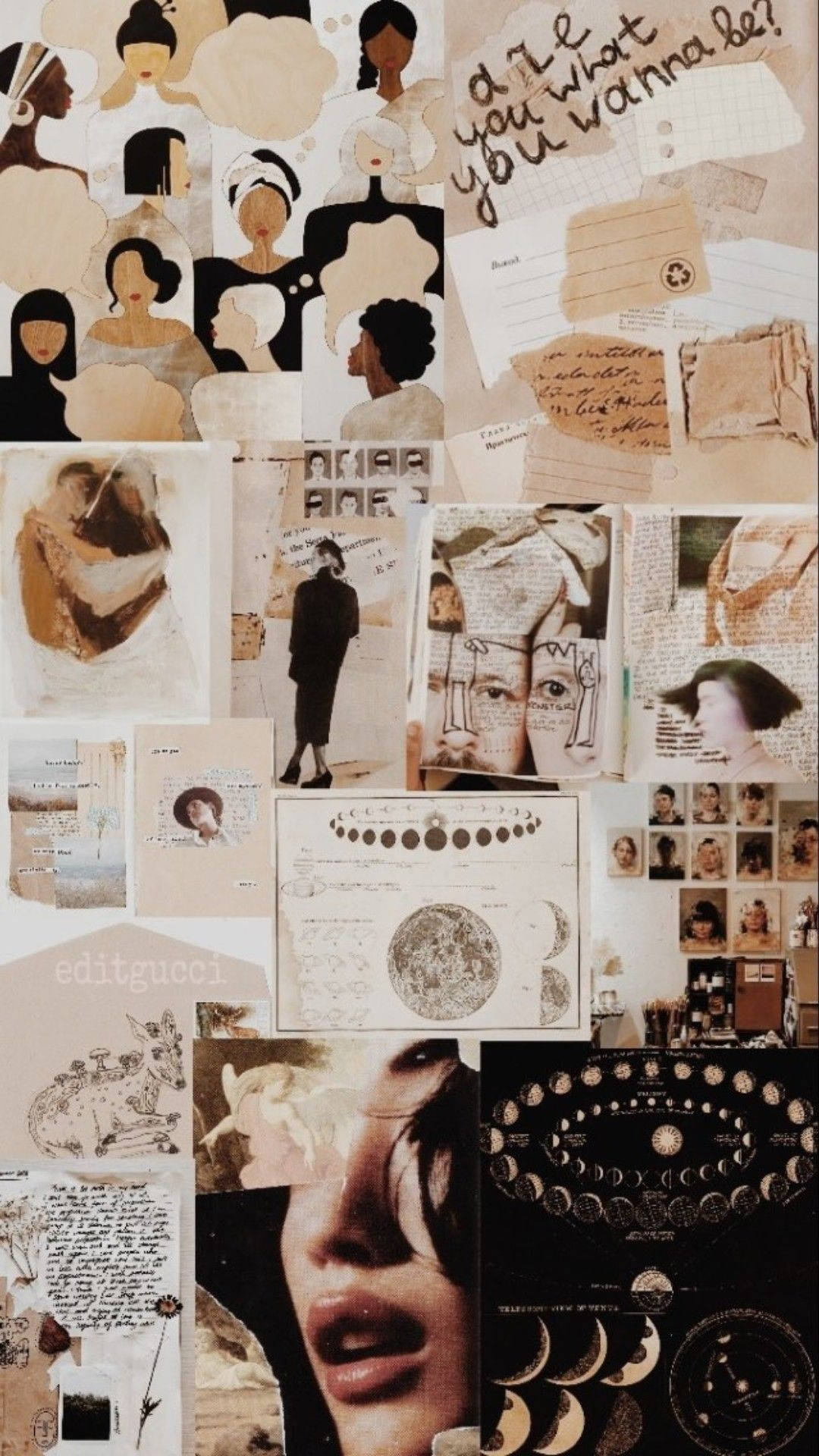 Newspaper Aesthetic, sepia-toned portraits, handwritten notes, Full HD Phone Wallpaper