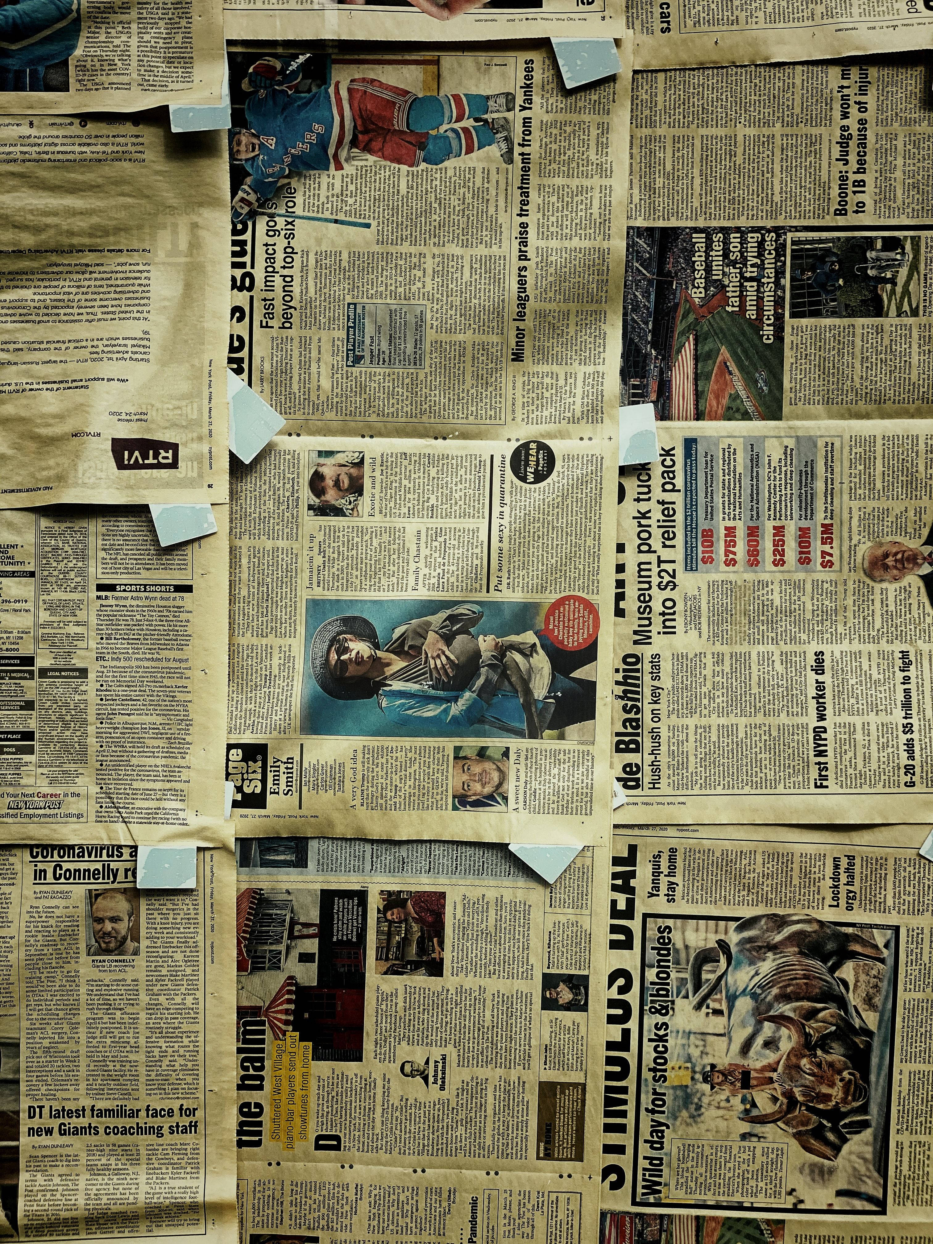 Newspaper Aesthetic, yellow broadsheets, collage of newspaper clippings, 4K Phone Wallpaper
