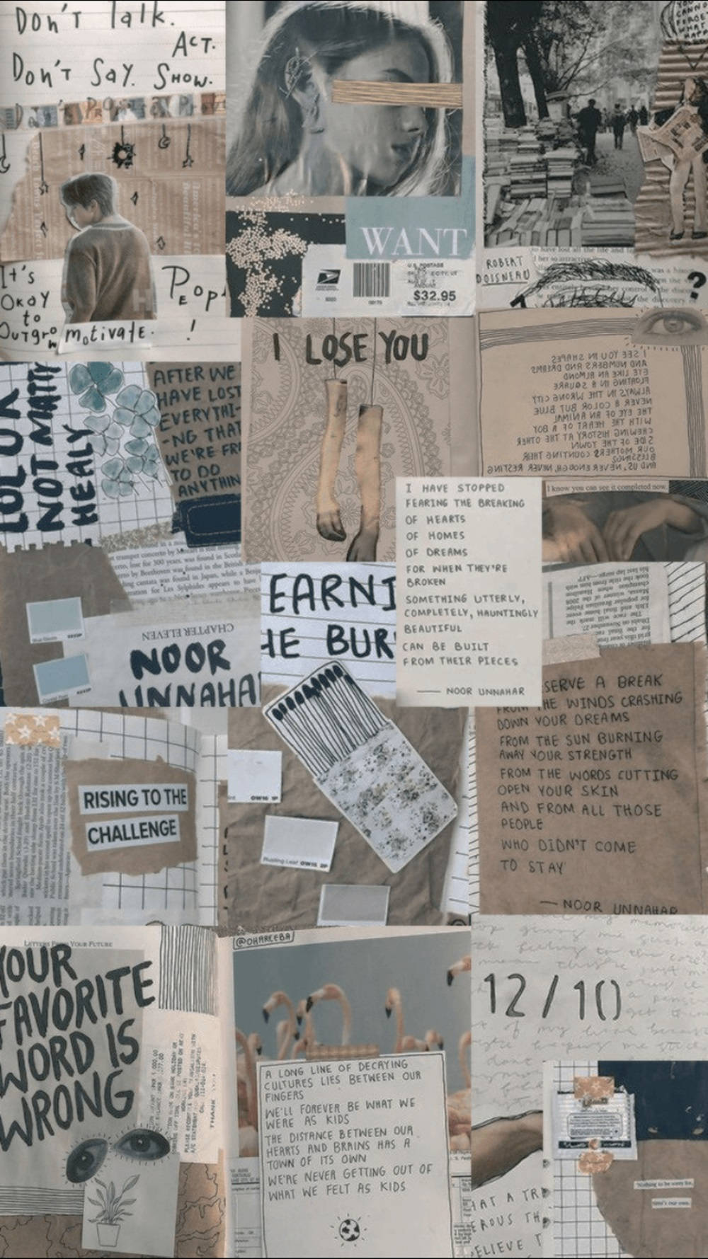 Newspaper Aesthetic, torn paper fragments, handwritten quotes, HD Phone Wallpaper