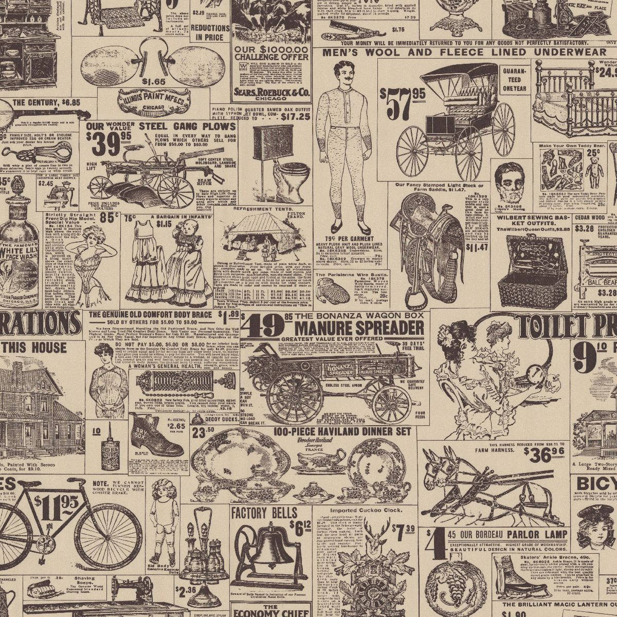19th-century newspaper ads, bicycles, sewing machines, SD Desktop Wallpaper