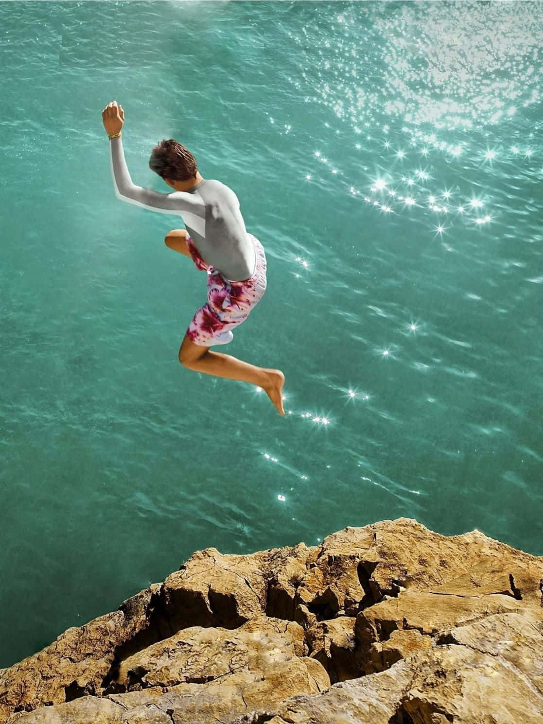 Nexus 6, sunlit rocky cliff, sparkling turquoise water, HD Phone Wallpaper