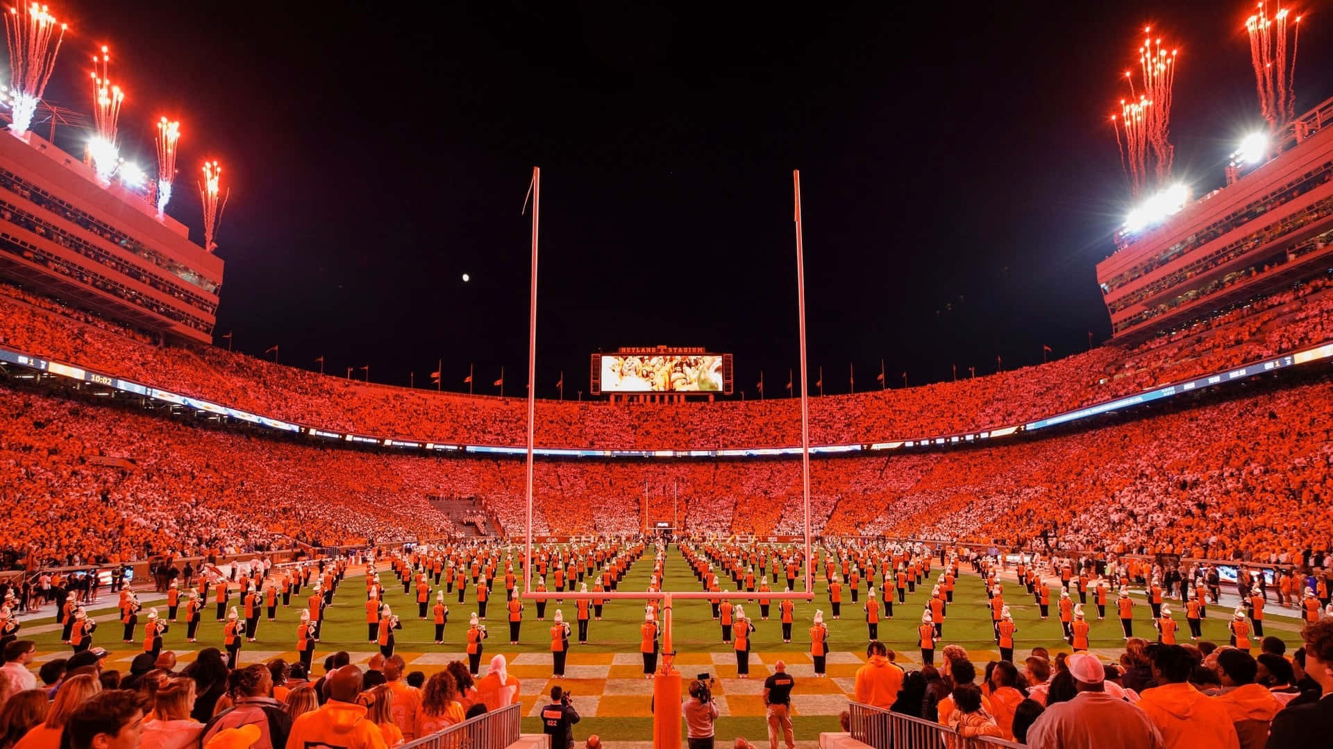 Neyland Stadium, night game, orange fireworks, Full HD Desktop Wallpaper