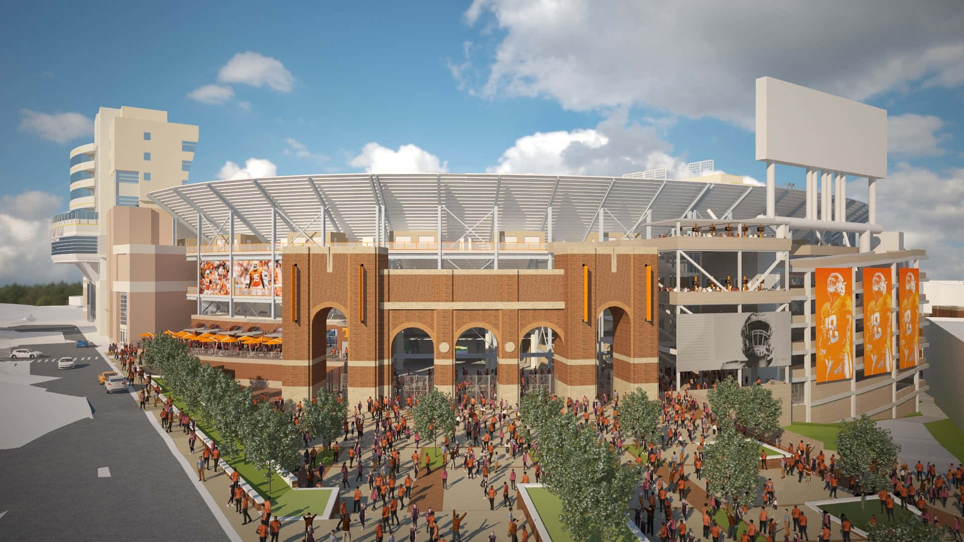 Neyland Stadium, brick facade, white roof, Full HD Desktop Wallpaper