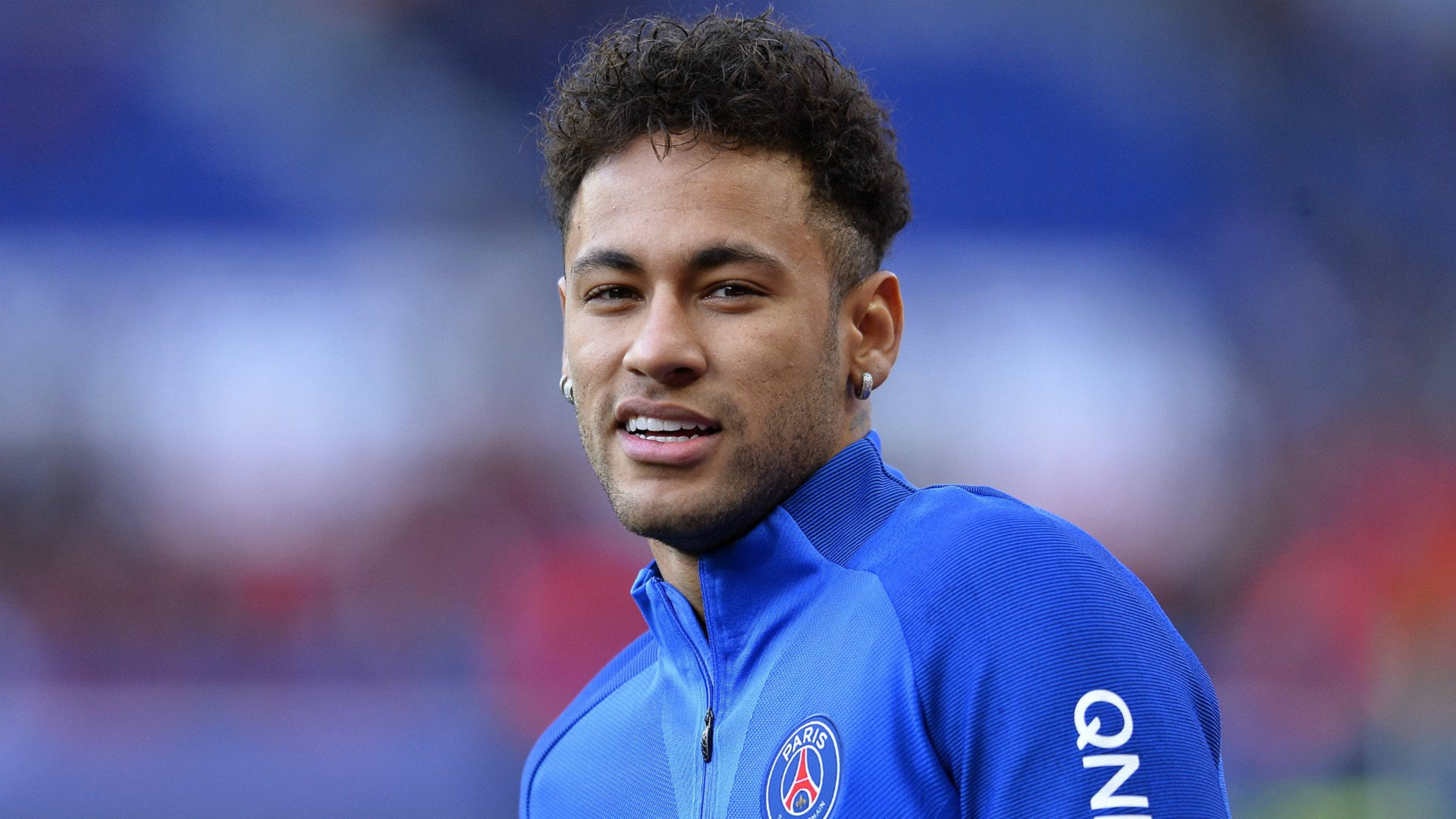 Neymar, blue Paris Saint-Germain training jacket, stadium background, 4K Desktop Wallpaper