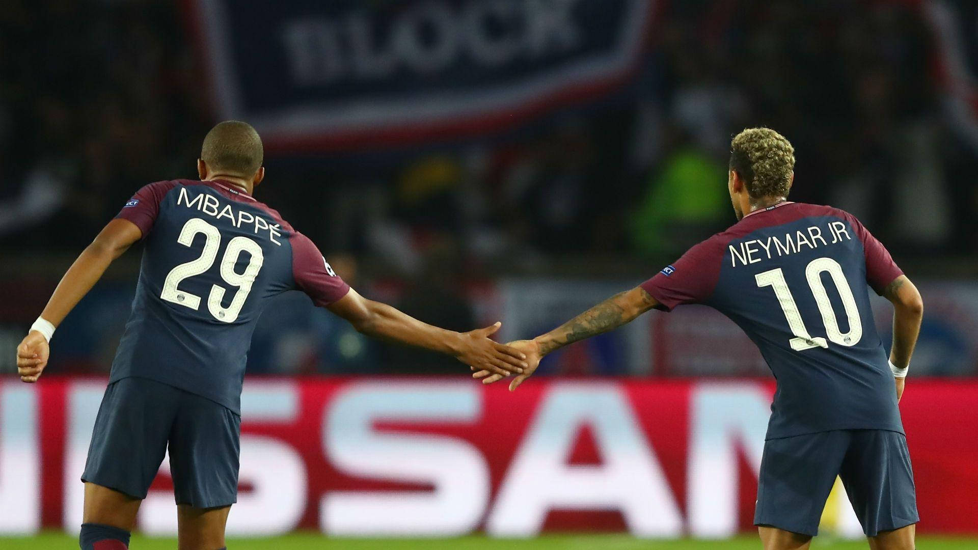 Neymar, Mbappe, dark blue jerseys, Full HD Desktop Wallpaper