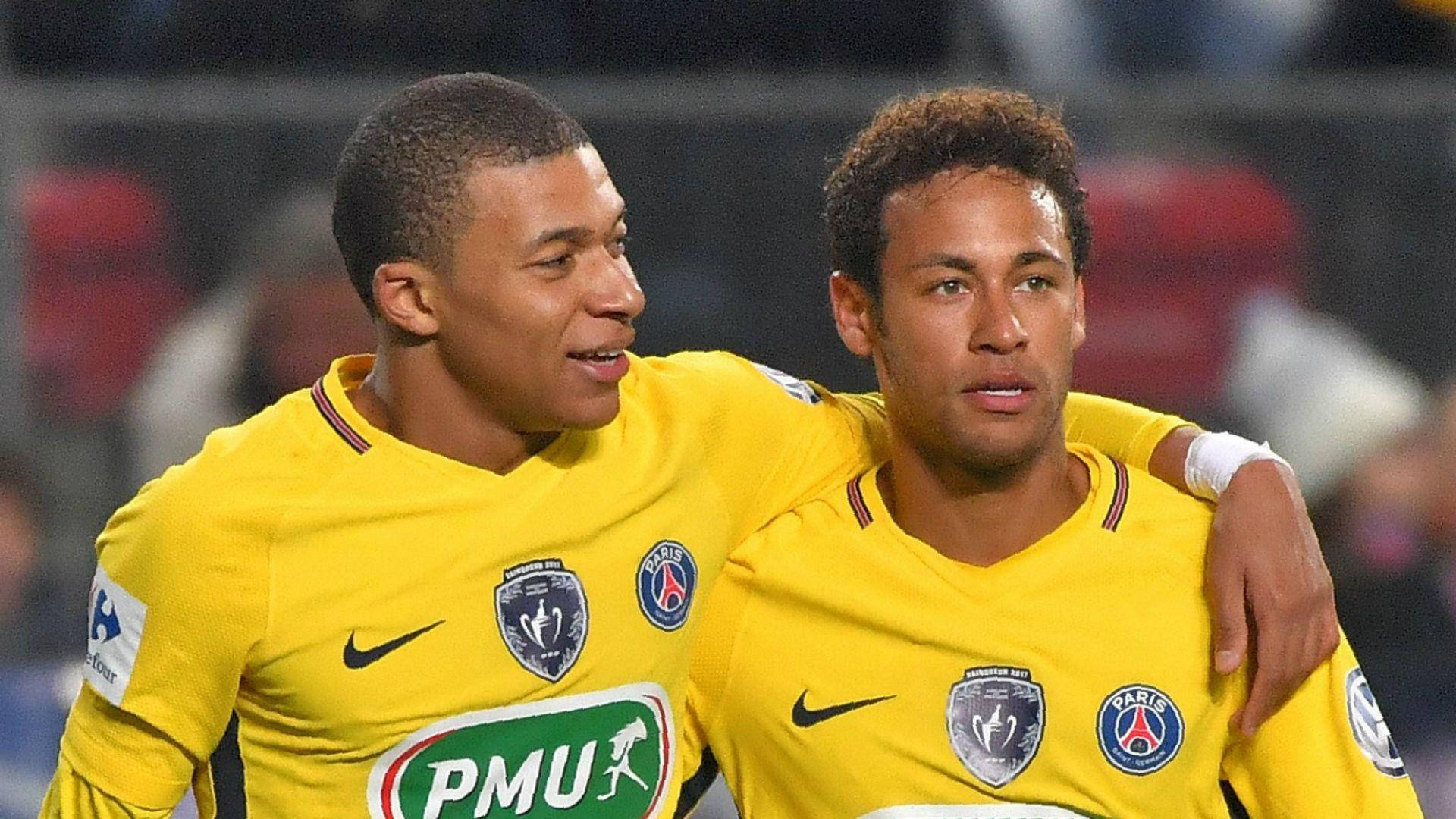 Neymar, Mbappe, yellow PSG jersey, Full HD Desktop Wallpaper
