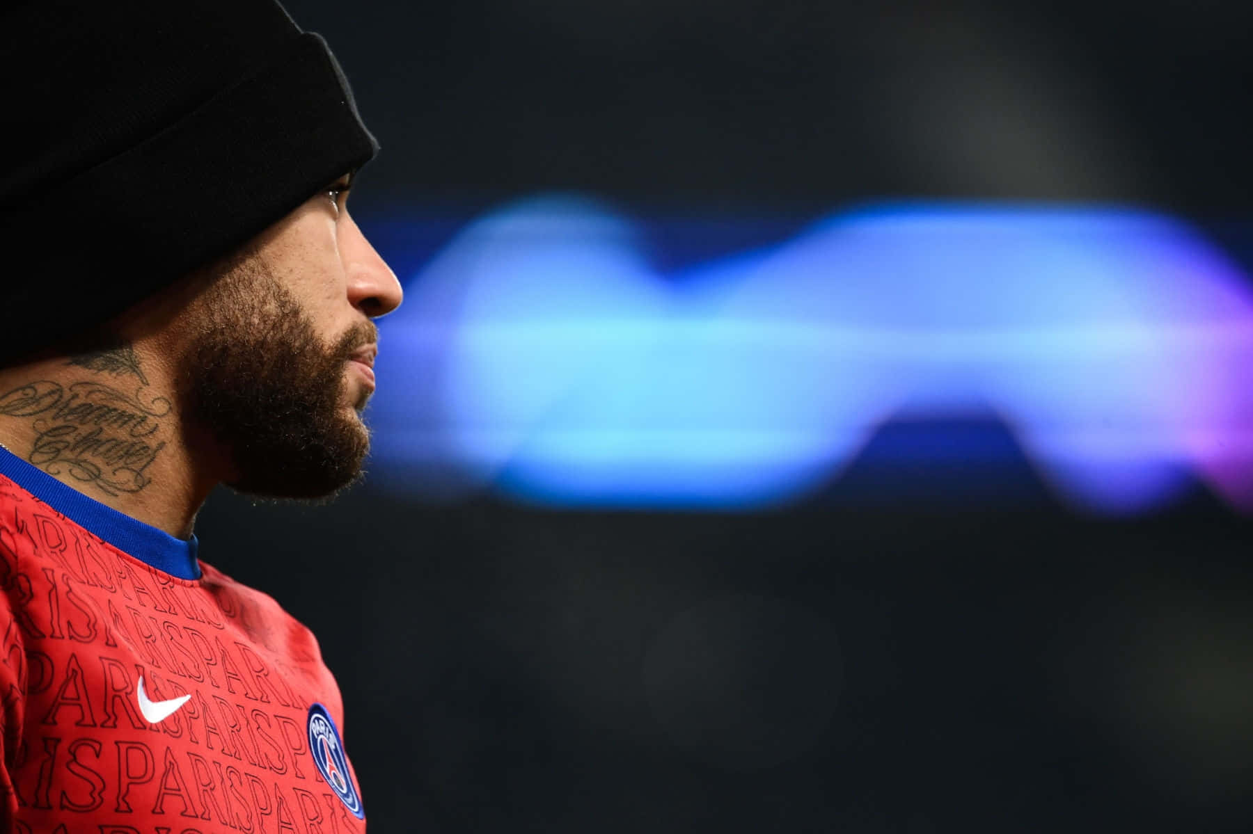 Neymar, red Paris Saint-Germain jersey, black beanie, HD Desktop Wallpaper