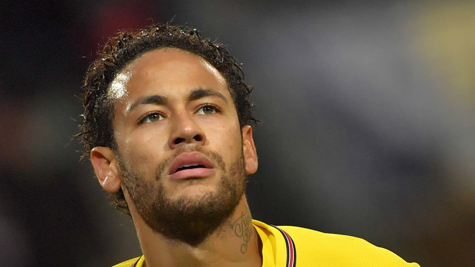 Neymar, yellow jersey, wet hair, Full HD Desktop Wallpaper