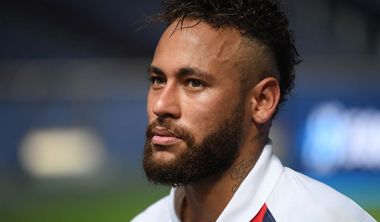 Neymar, white sports jersey, close-up portrait, HD Desktop Wallpaper