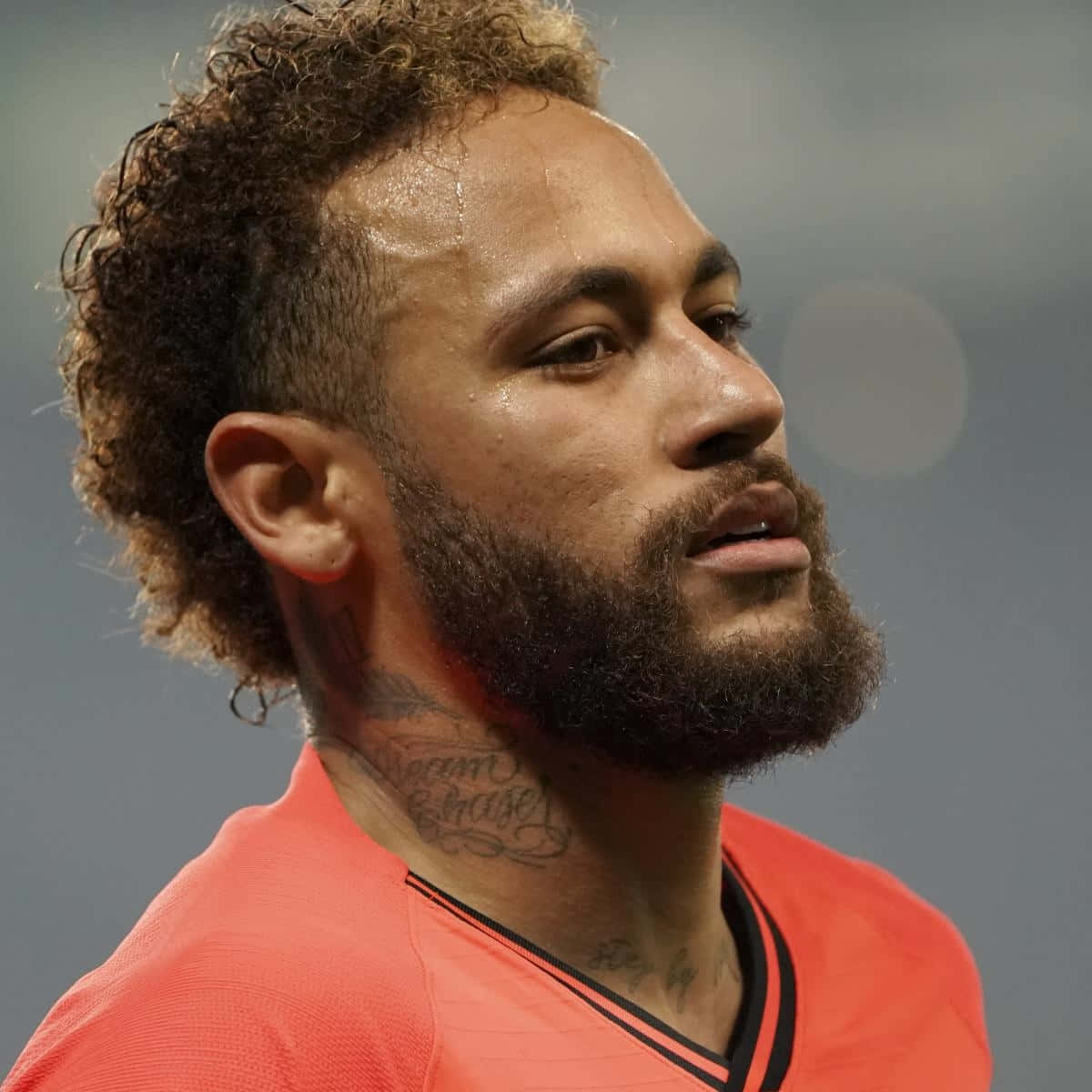 Neymar, orange jersey, curly hair, SD Desktop Wallpaper