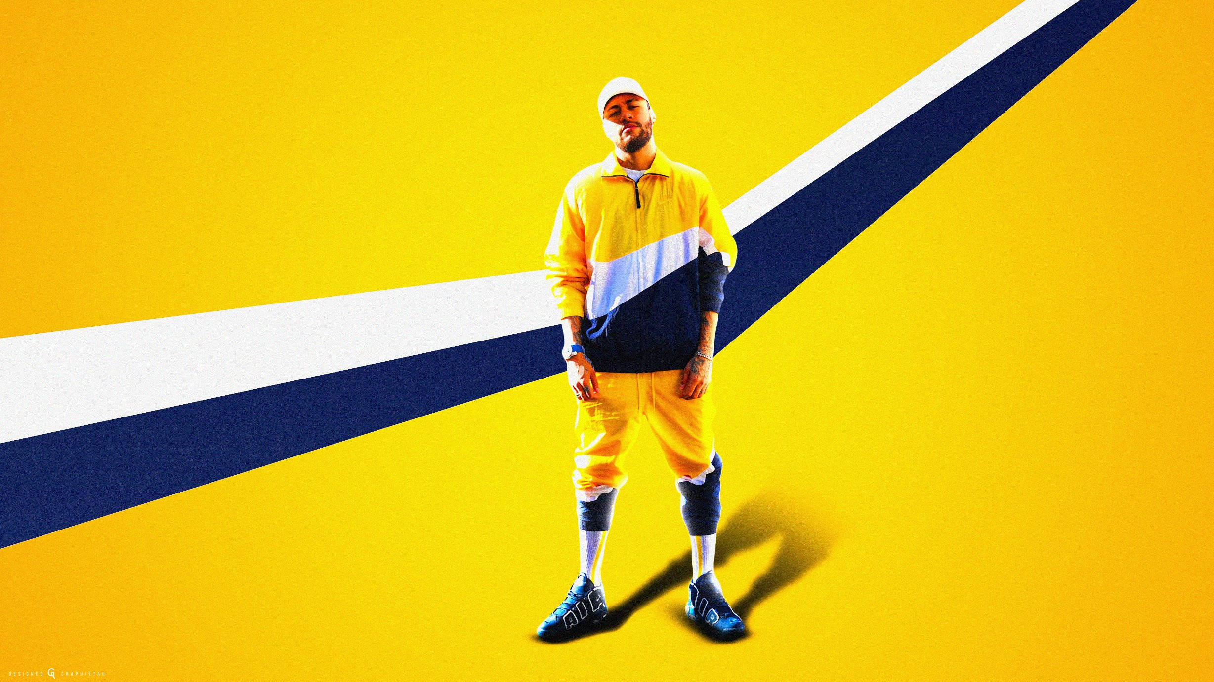 Neymar Jr, yellow and blue tracksuit, vibrant yellow background, Full HD Desktop Wallpaper