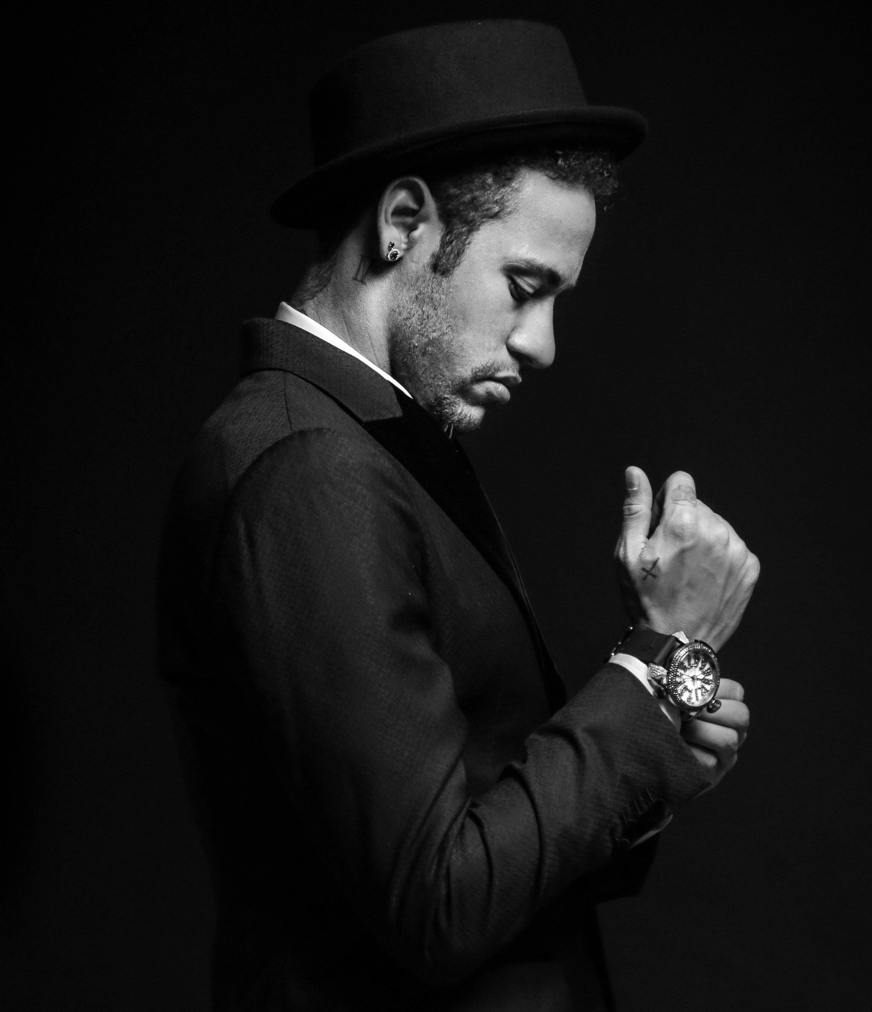Neymar Jr, suit, bowler hat, 2K Phone Wallpaper
