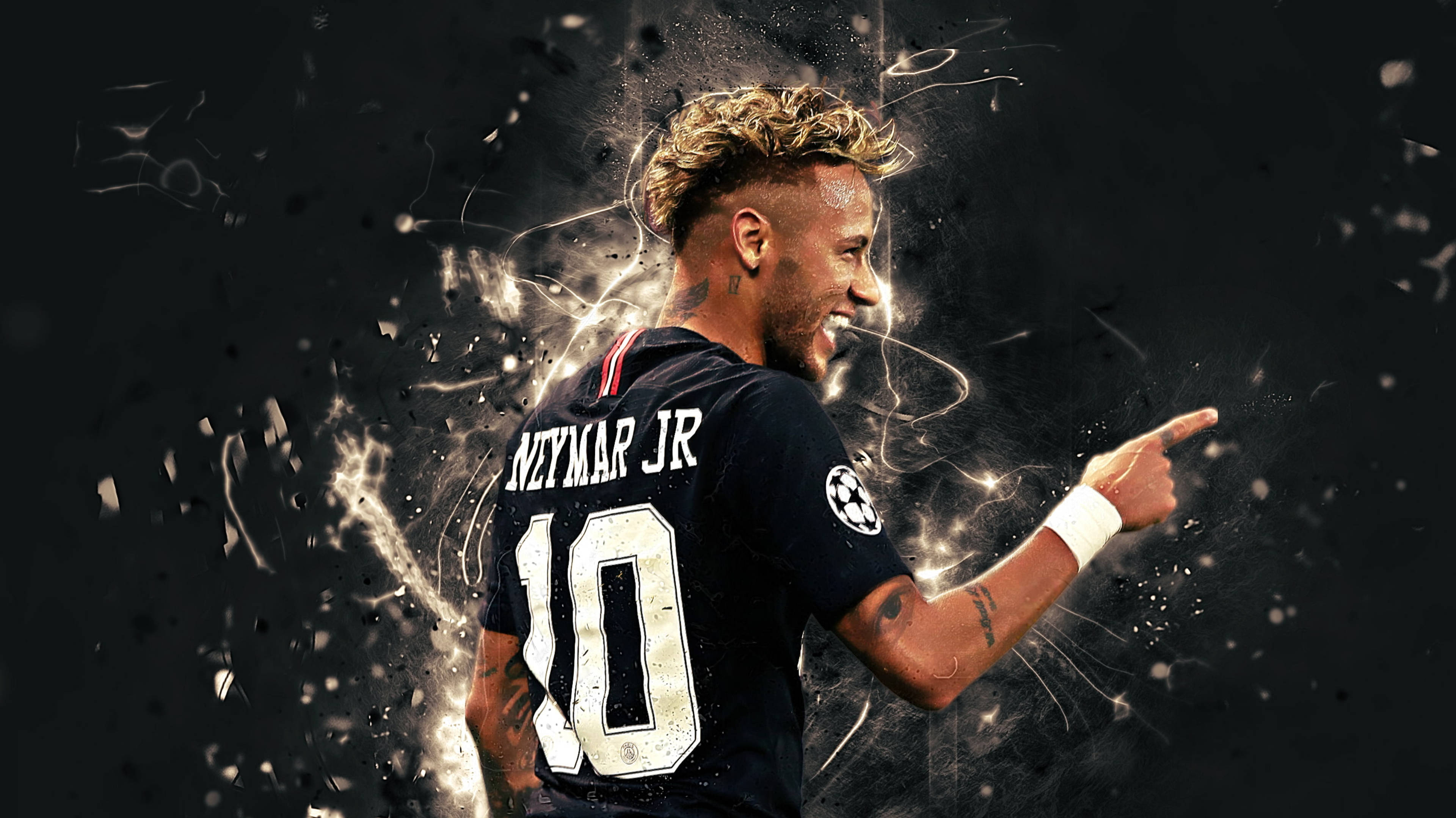Neymar Jr, dark jersey, electric energy, 4K Desktop Wallpaper