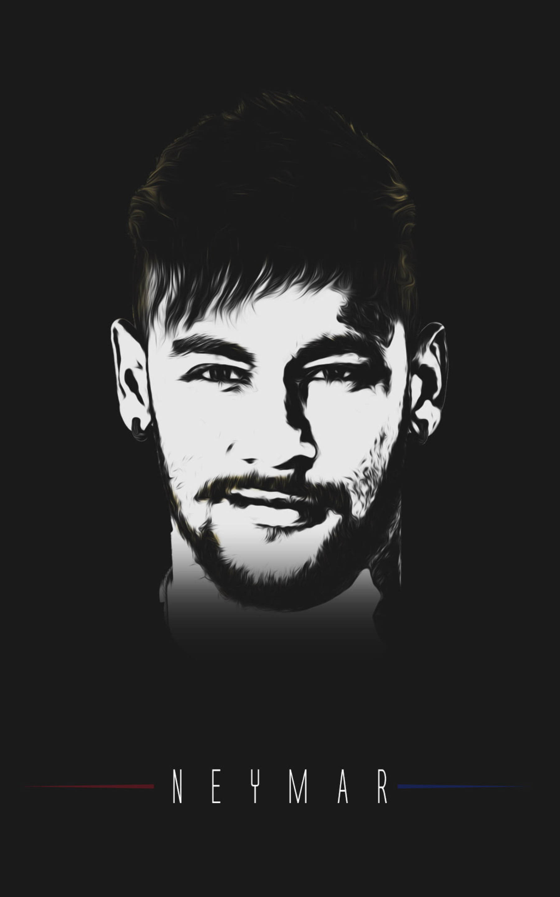 Neymar Jr, black and white shading, high-contrast stylized portrait, 2K Phone Wallpaper
