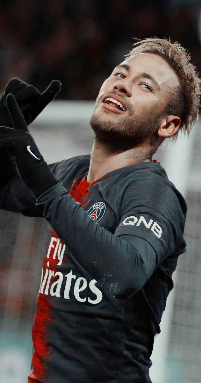 Neymar Jr, dark jersey, stadium lights, HD Phone Wallpaper