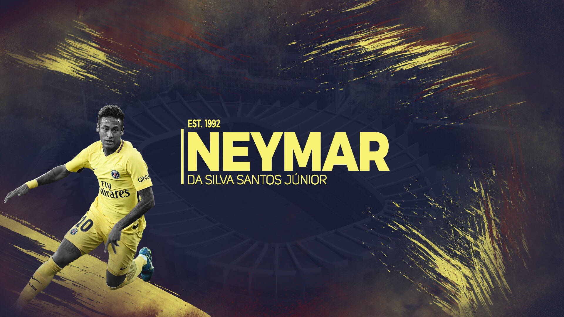 Neymar Jr, yellow jersey, dark abstract background, Full HD Desktop Wallpaper
