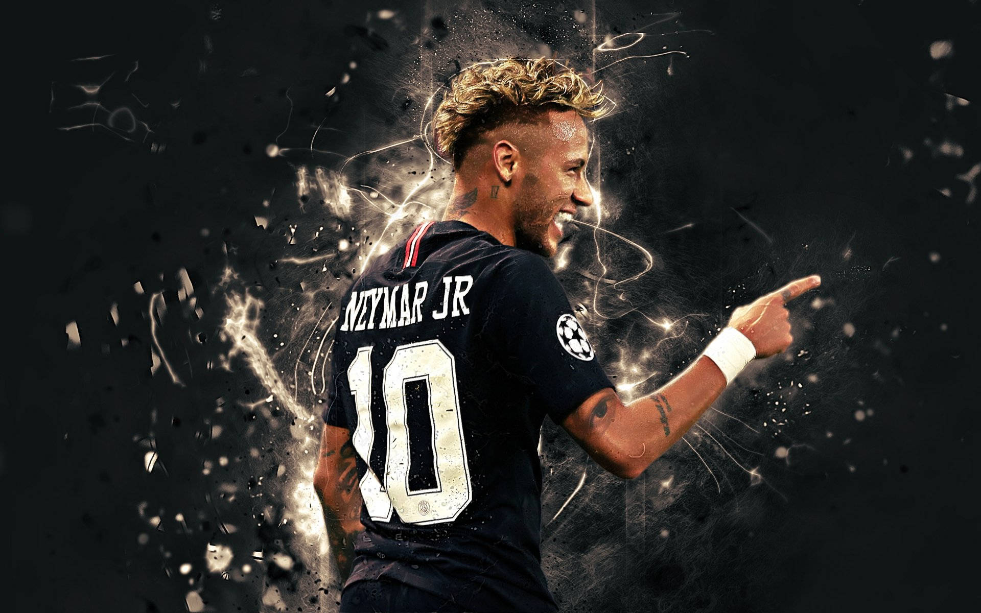Neymar Jr, black jersey, number 10, Full HD Desktop Wallpaper