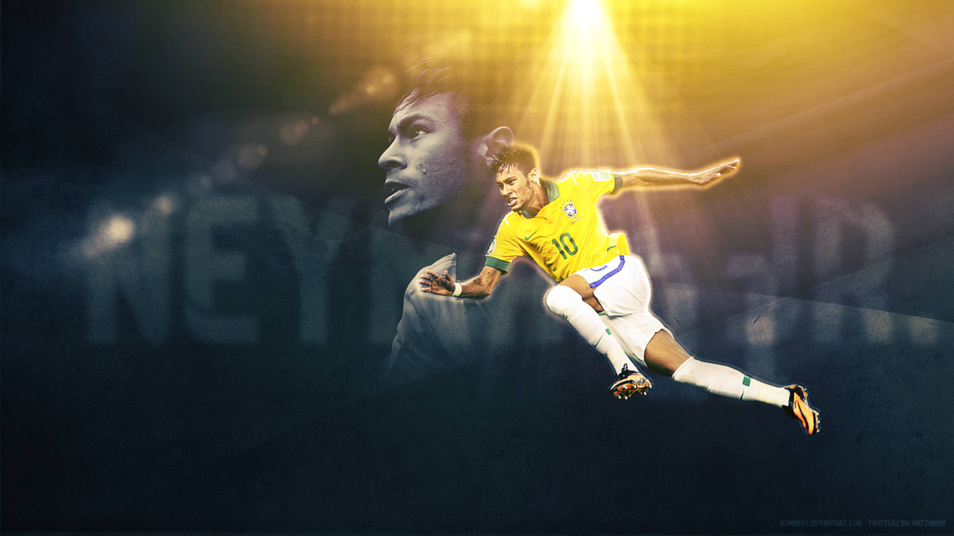 Neymar Jr, yellow jersey, golden spotlight, Full HD Desktop Wallpaper