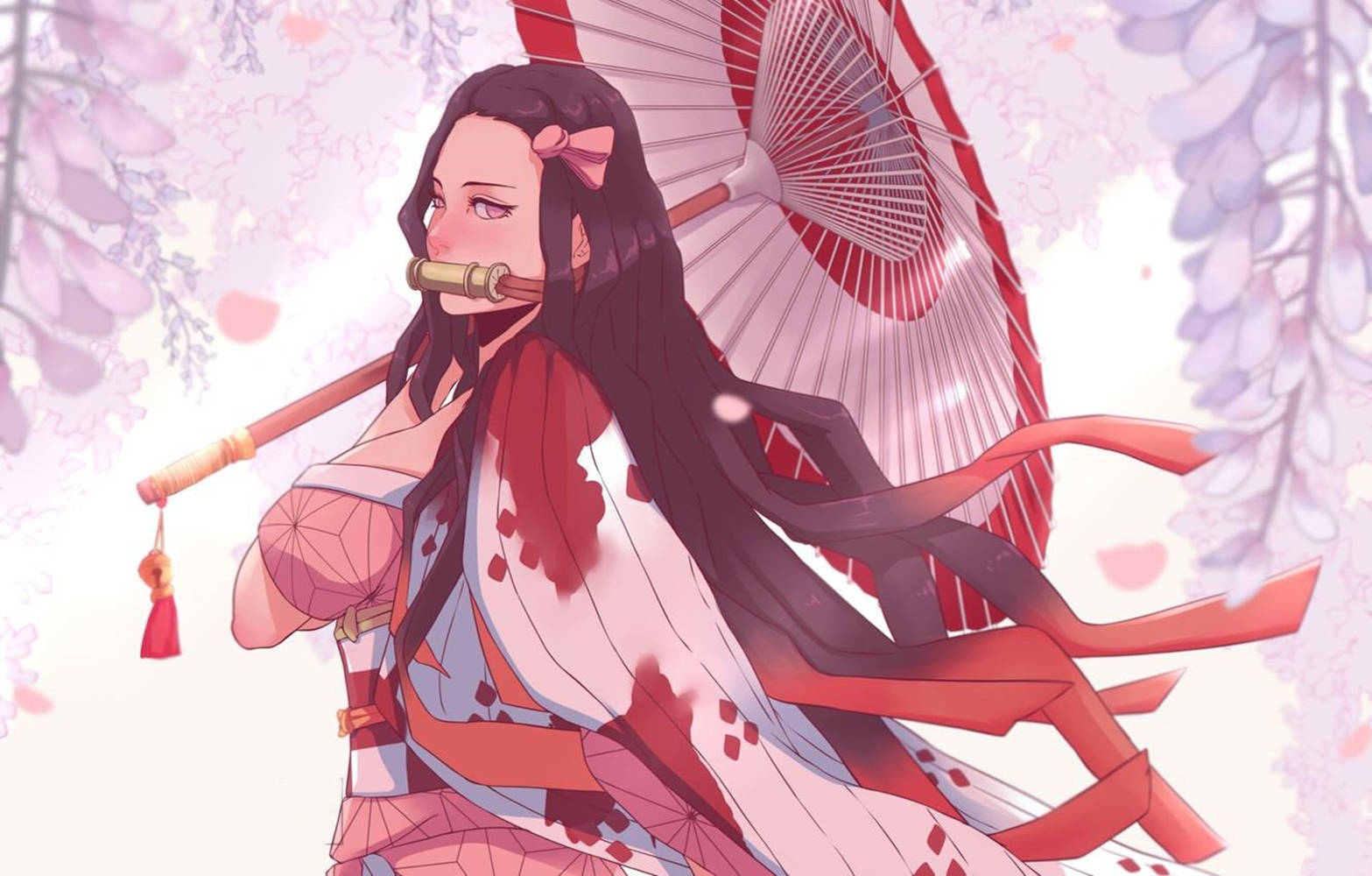 Nezuko Aesthetic, anime girl, long dark hair, HD Desktop Wallpaper