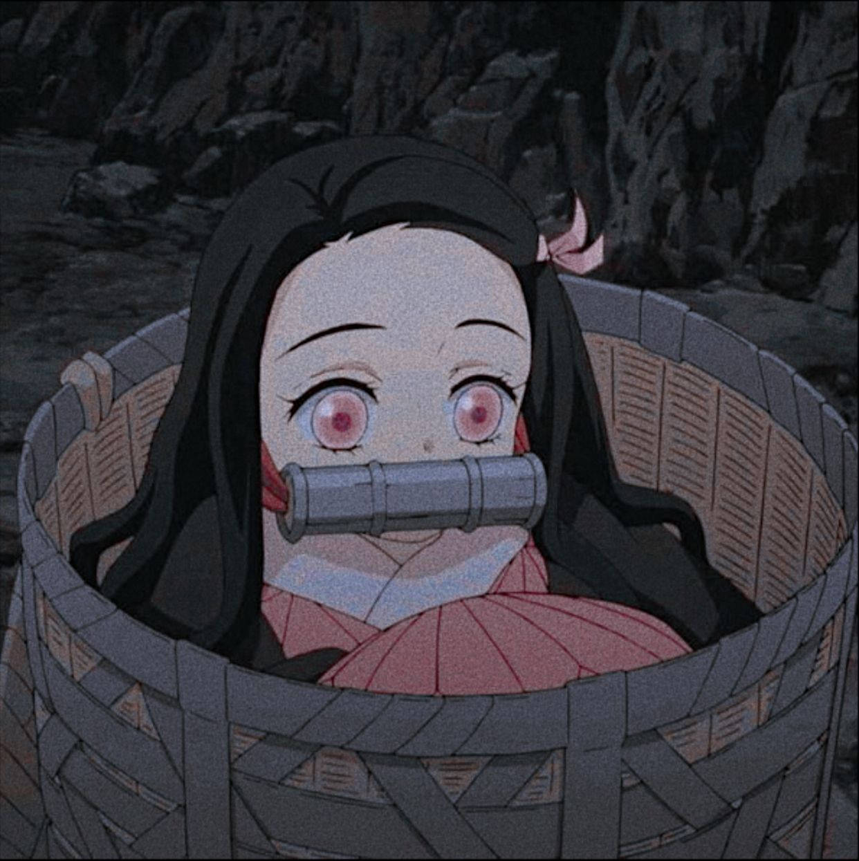 Nezuko Aesthetic, pink eyes, black hair, SD Phone Wallpaper