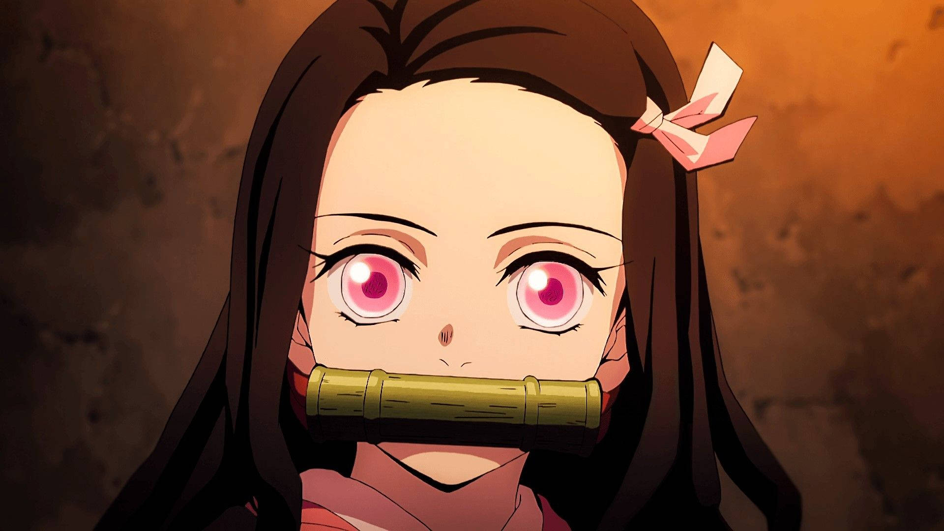 Nezuko, pink eyes, dark hair, Full HD Desktop Wallpaper