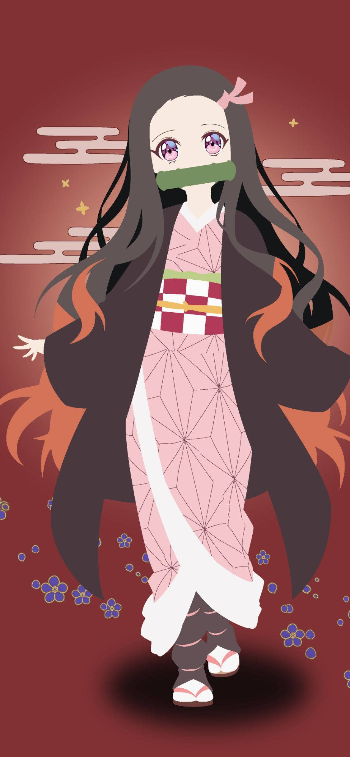 Nezuko, pink kimono, green gag, Full HD Phone Wallpaper