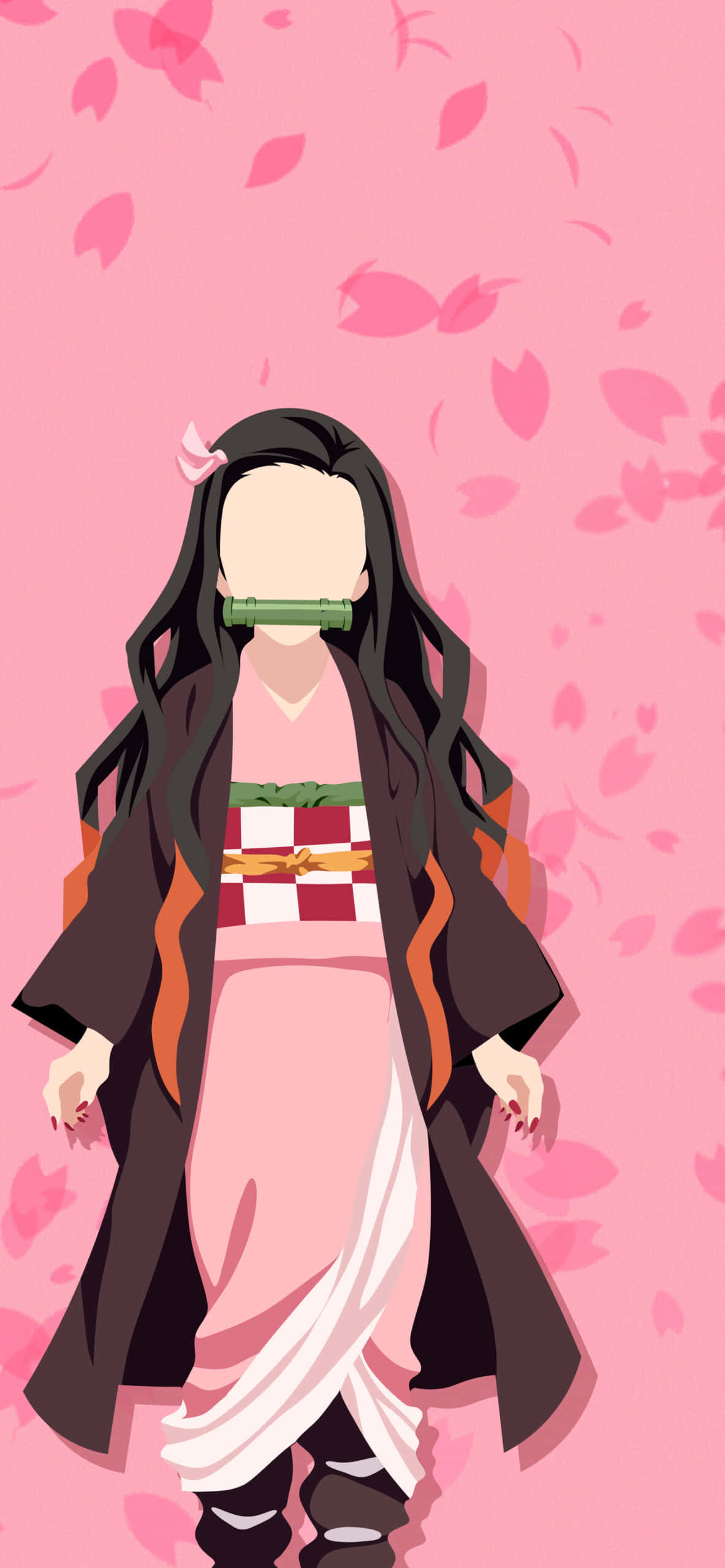 Nezuko, pink kimono, bamboo mouthpiece, 2K Phone Wallpaper