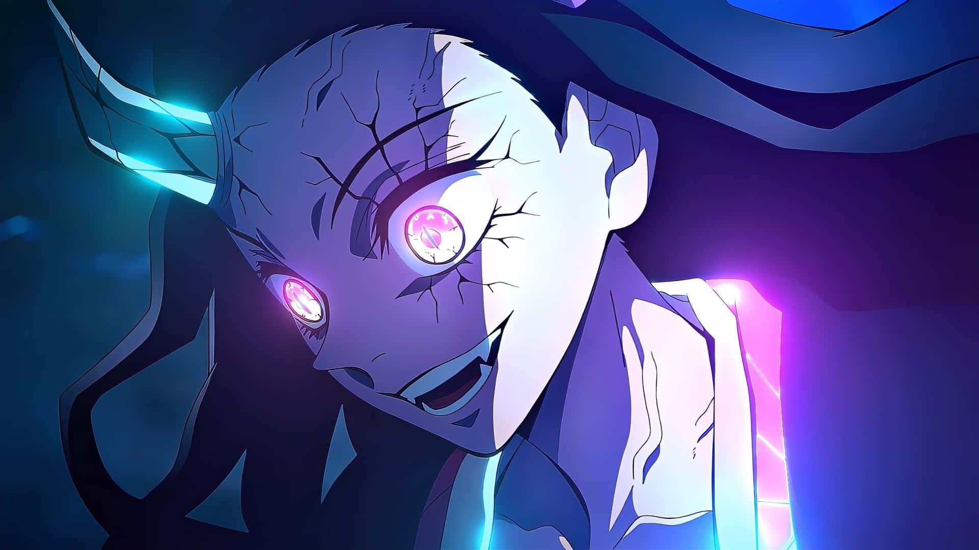 Nezuko, demon transformation, glowing pink eyes, Full HD Desktop Wallpaper