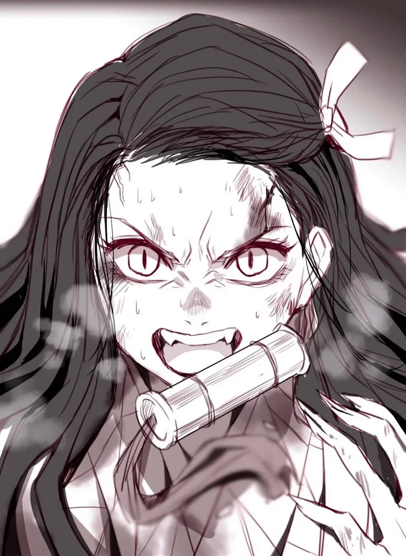 Nezuko Demon Form, anime girl, dark hair, Full HD Phone Wallpaper