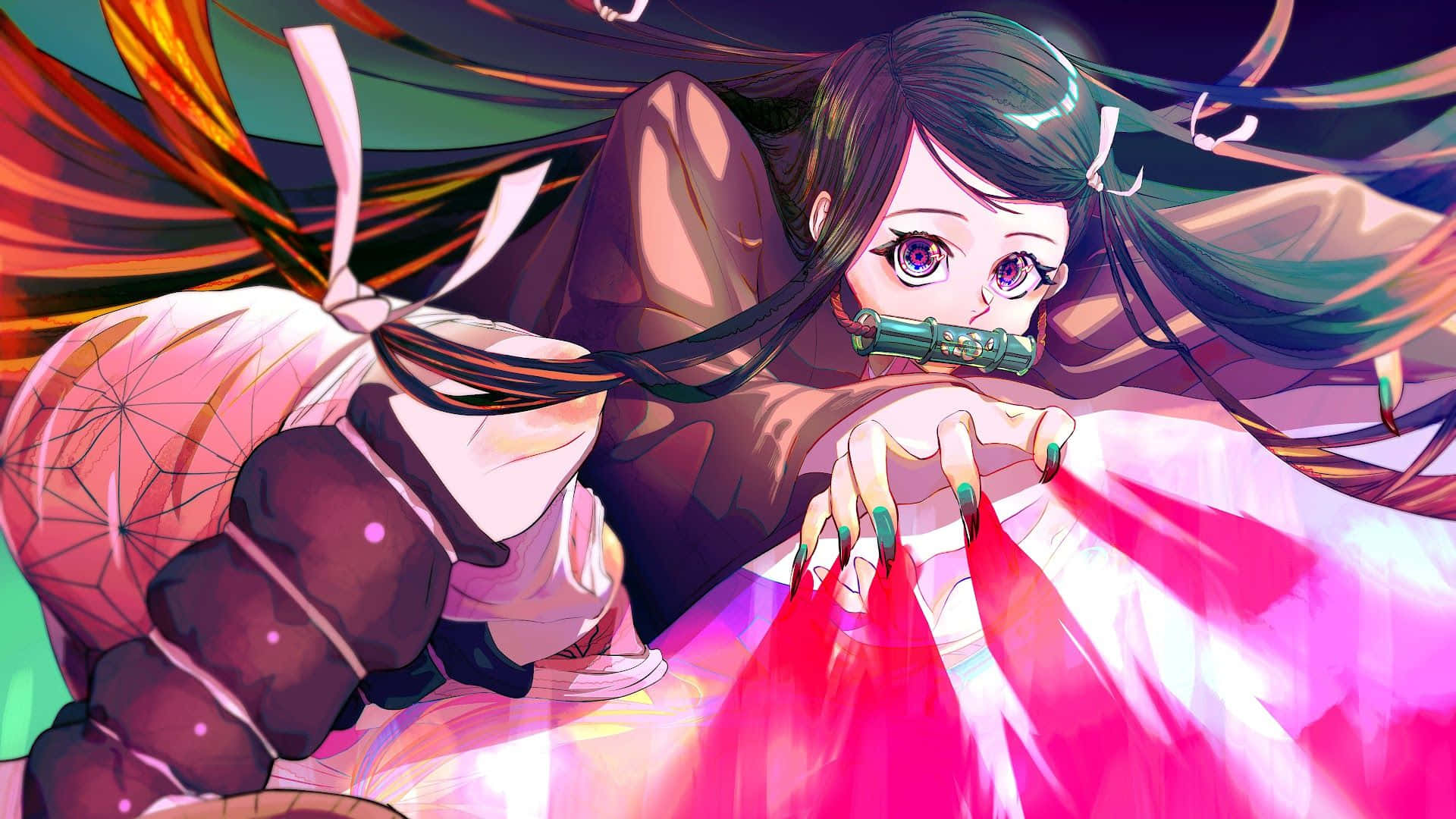 Nezuko, purple eyes, dark hair, Full HD Desktop Wallpaper