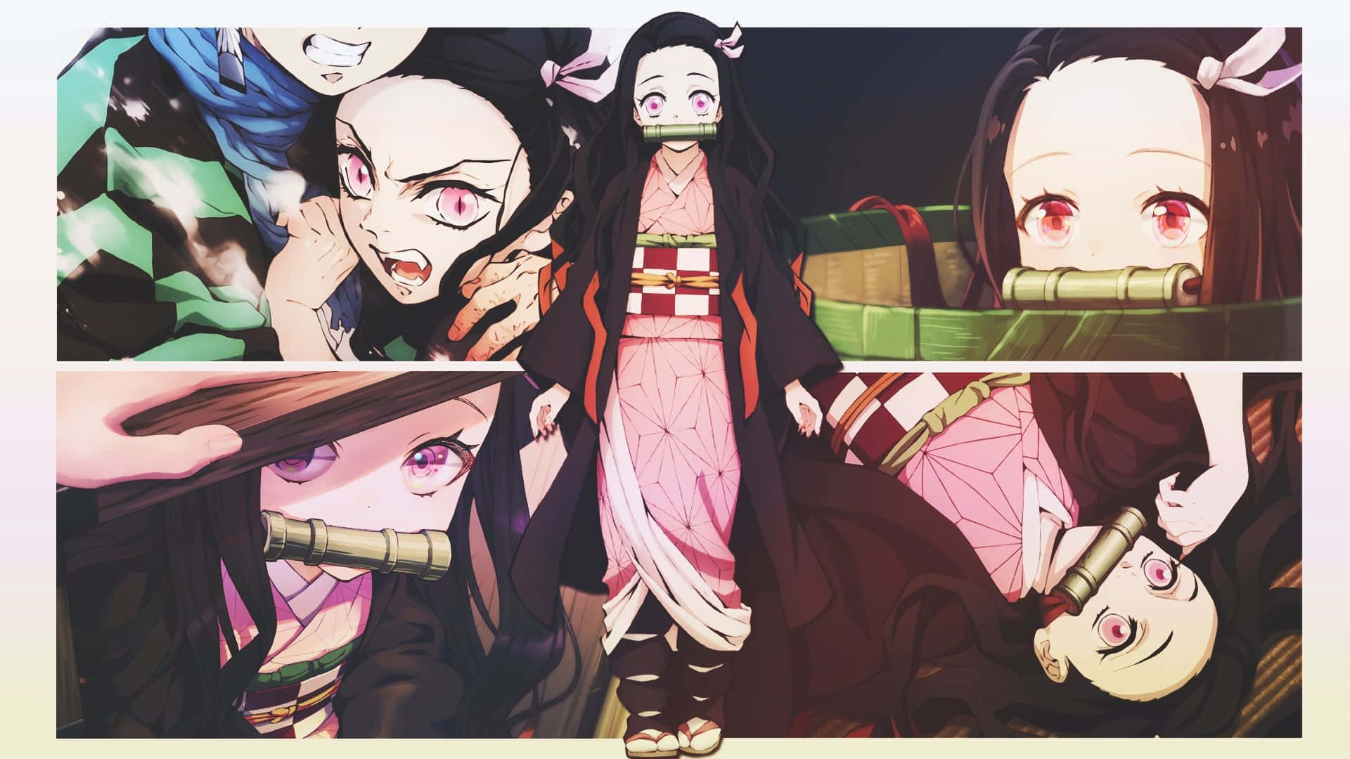 Nezuko, bamboo mouthguards, anime characters, Full HD Desktop Wallpaper