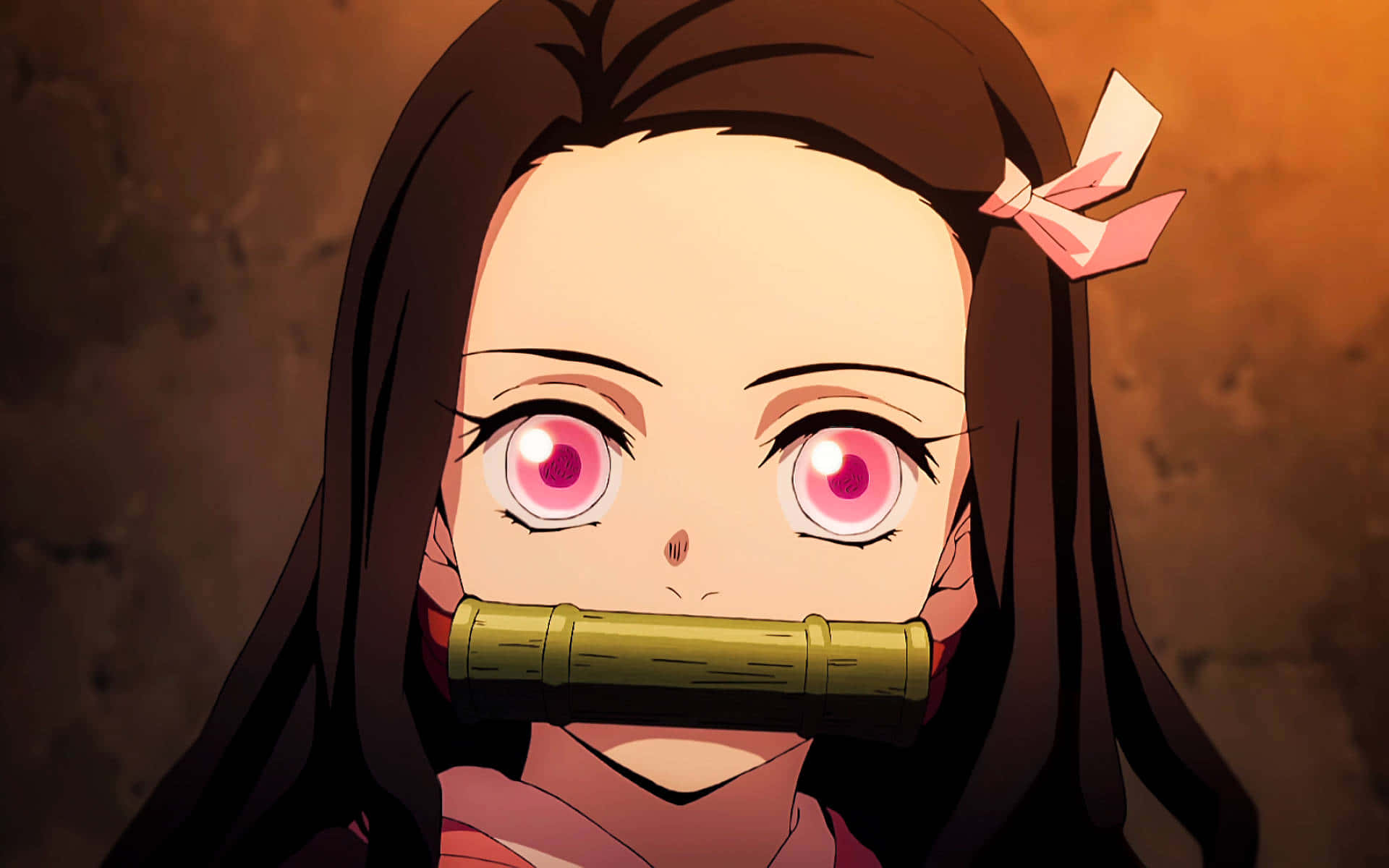 Nezuko, pink eyes, bamboo gag, Full HD Desktop Wallpaper